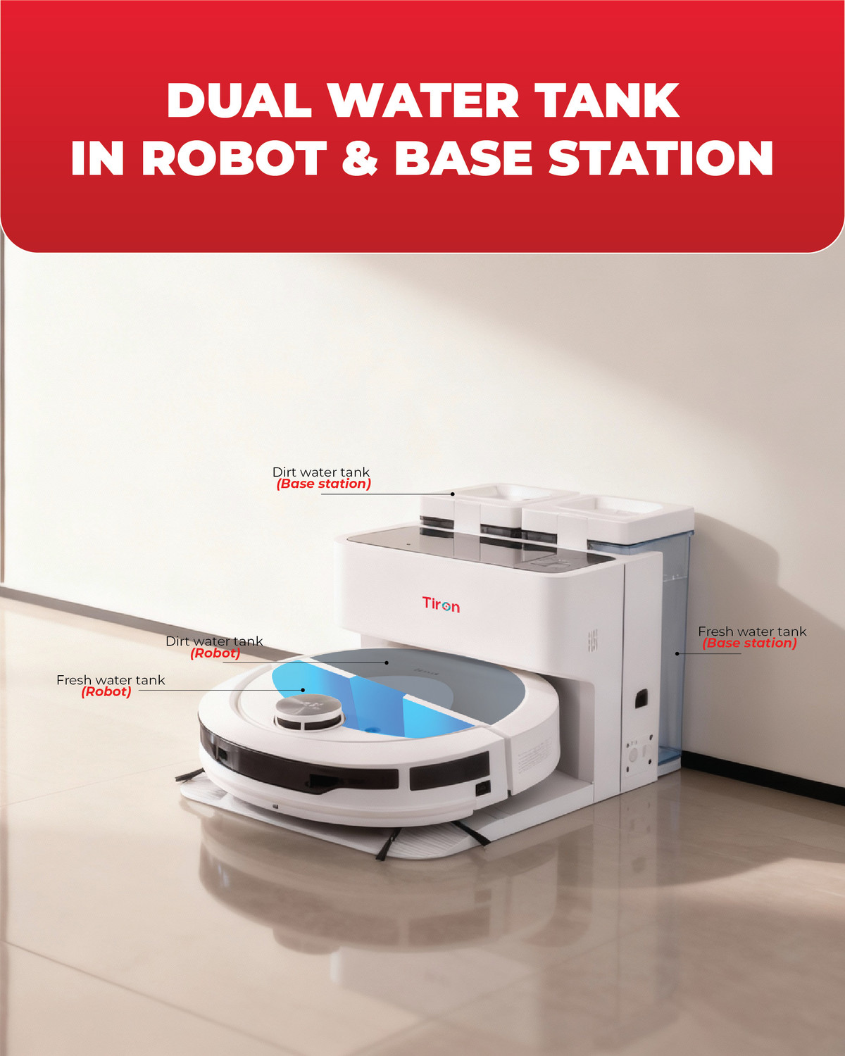 Image of Tiron TRV 40 PRO Robotic Floor Cleaner with 2 in 1 Mopping and Vacuum