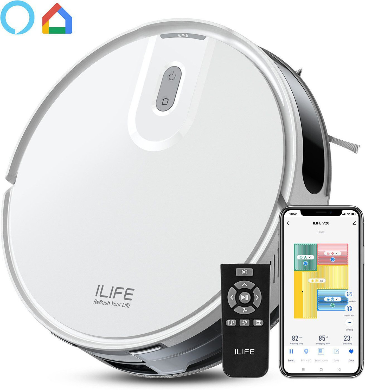 Image of ILIFE V20 Robotic Vacuum Cleaner with SoF Navigation, @5000Pa Powerful Suction Robotic Floor Cleaner with 2 in 1 Mopping and Vacuum, Anti-Bacterial Cleaning (WiFi Connectivity, Google Assistant and Alexa)