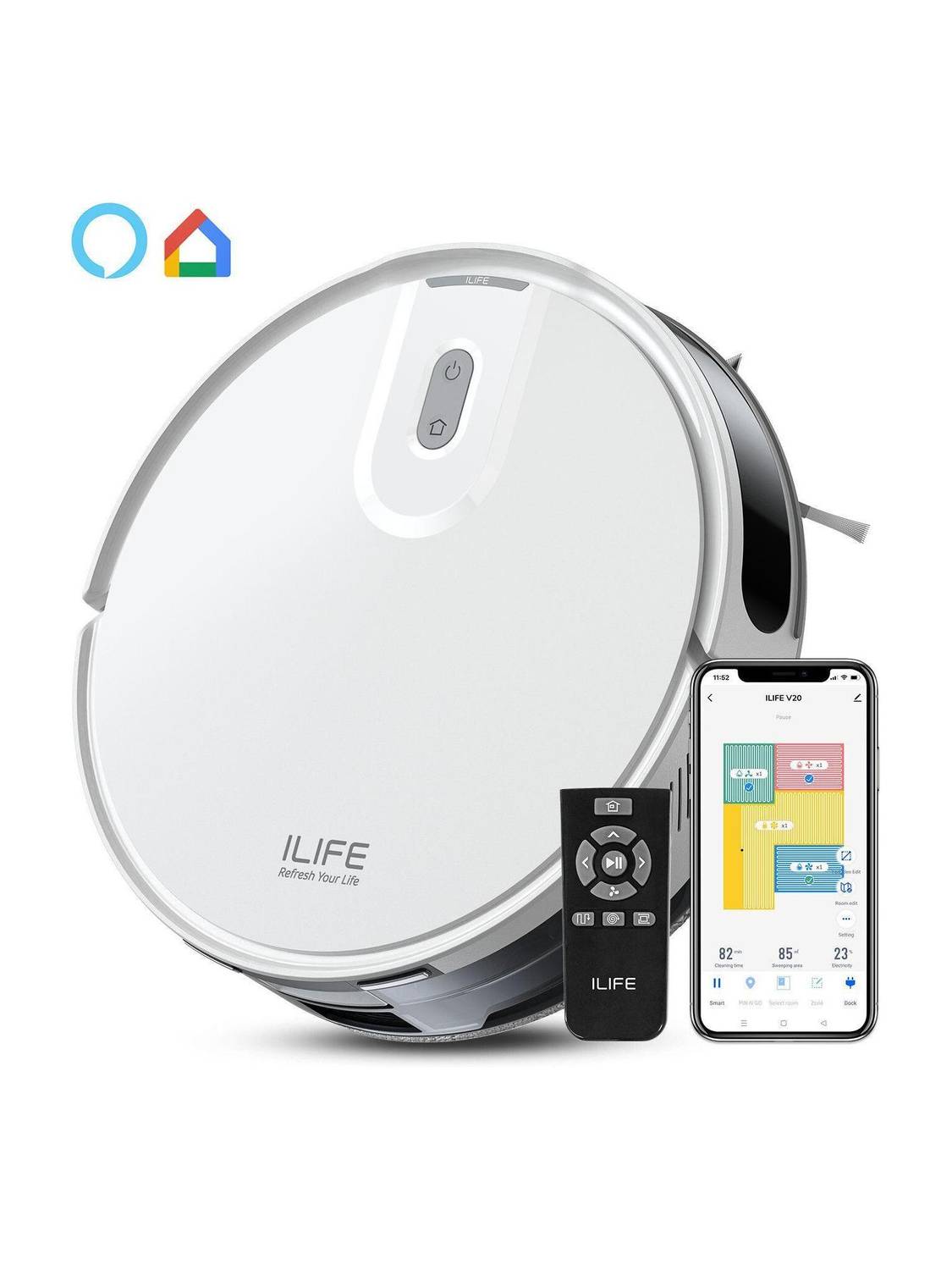 ILIFE V20 Robotic Vacuum Cleaner with Latest SoF Navigation, @5000Pa Powerful Suction Robotic Floor Cleaner with 2 in 1 Mopping and Vacuum, Anti-Bacterial Cleaning (WiFi Connectivity, Google Assistant and Alexa)