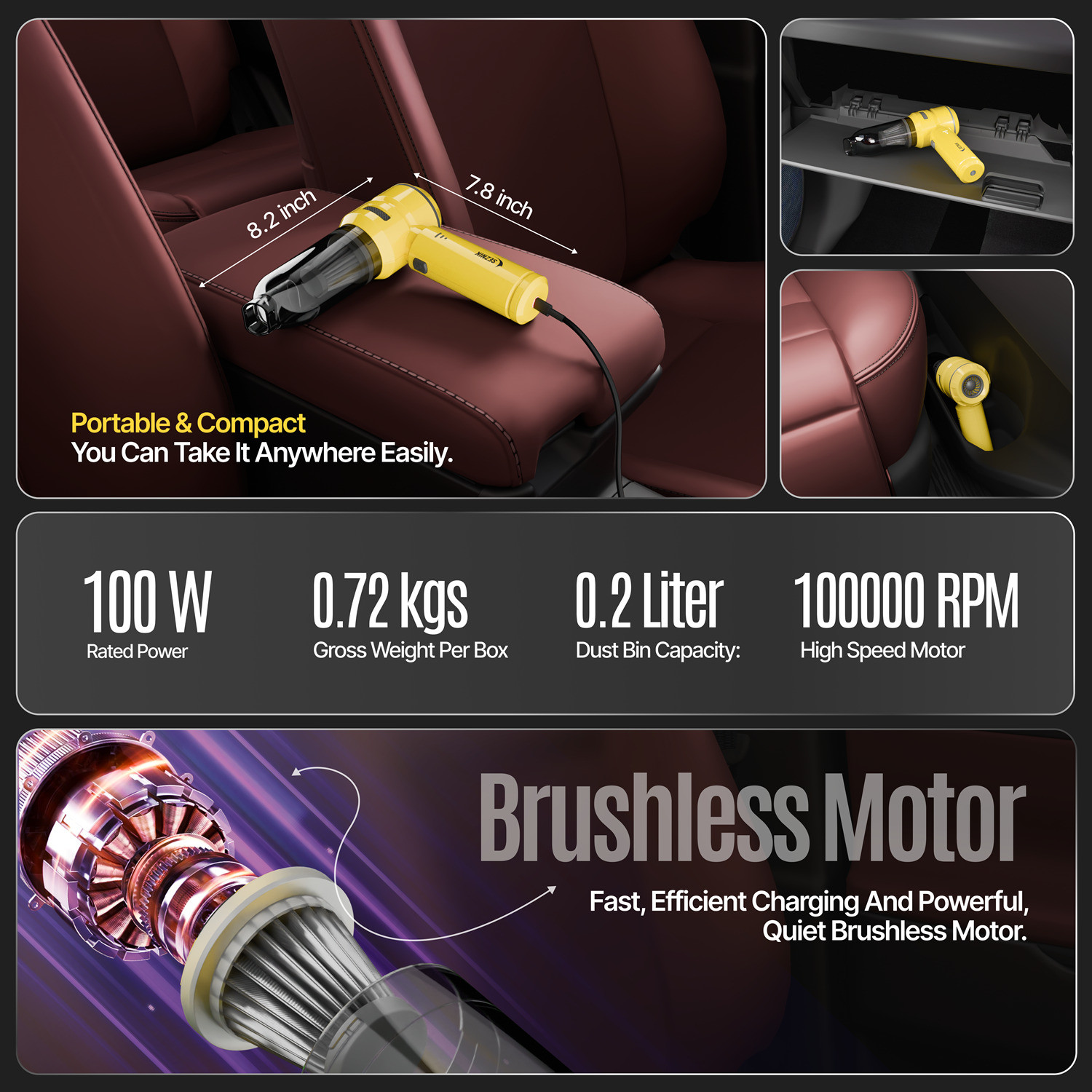 Image of SEZNIK Mustangg 4 in 1 Cordless Hand-held Vacuum Cleaner with Reusable Dust Bag
