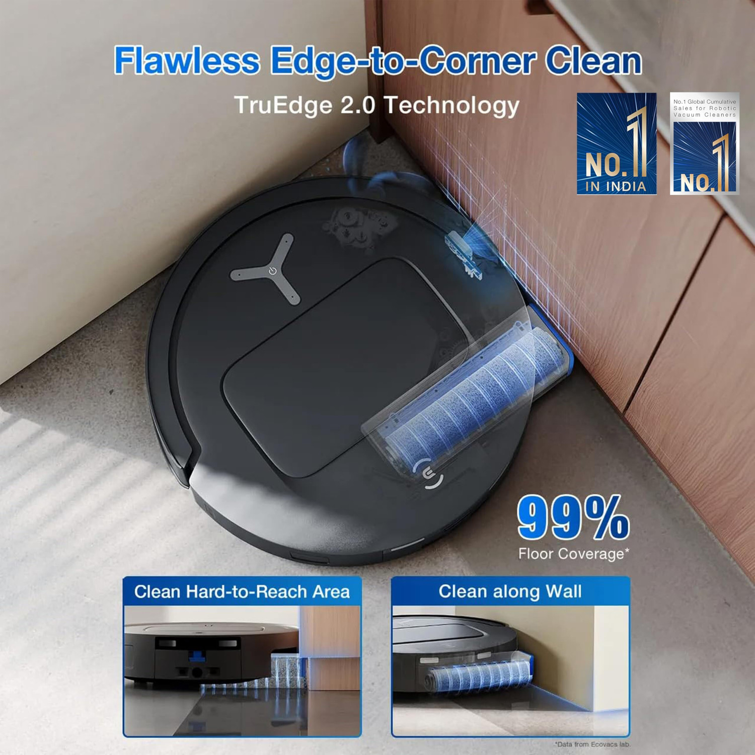 Image of ECOVACS T80 Omni Black Robotic Floor Cleaner with 2 in 1 Mopping and Vacuum, Anti-Bacterial Cleaning, Reusable Dust Bag (WiFi Connectivity, Google Assistant and Alexa)