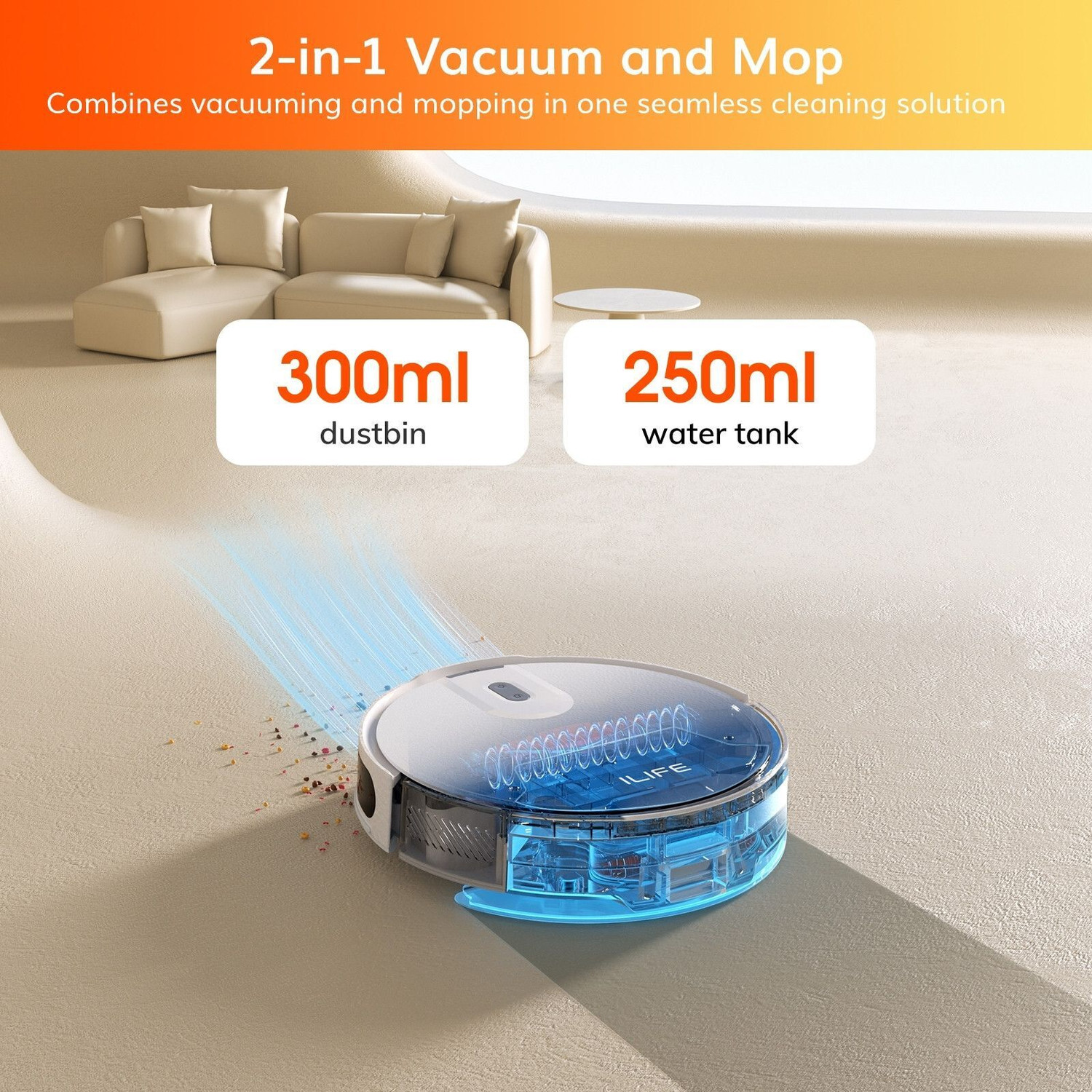 Image of ILIFE V20 Robotic Vacuum Cleaner with SoF Navigation, @5000Pa Powerful Suction Robotic Floor Cleaner with 2 in 1 Mopping and Vacuum, Anti-Bacterial Cleaning (WiFi Connectivity, Google Assistant and Alexa)