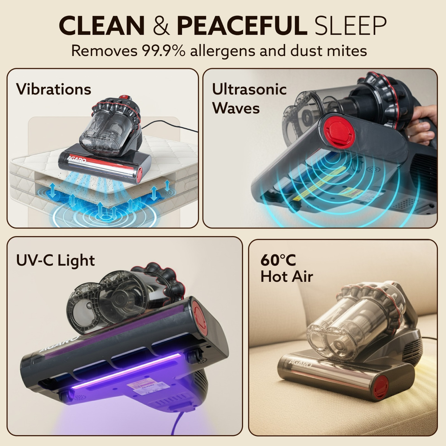 Image of AGARO Royal Mattress Vacuum Cleaner, 12kPa Suction Power & UV Light Sterilization Hand-held Vacuum Cleaner