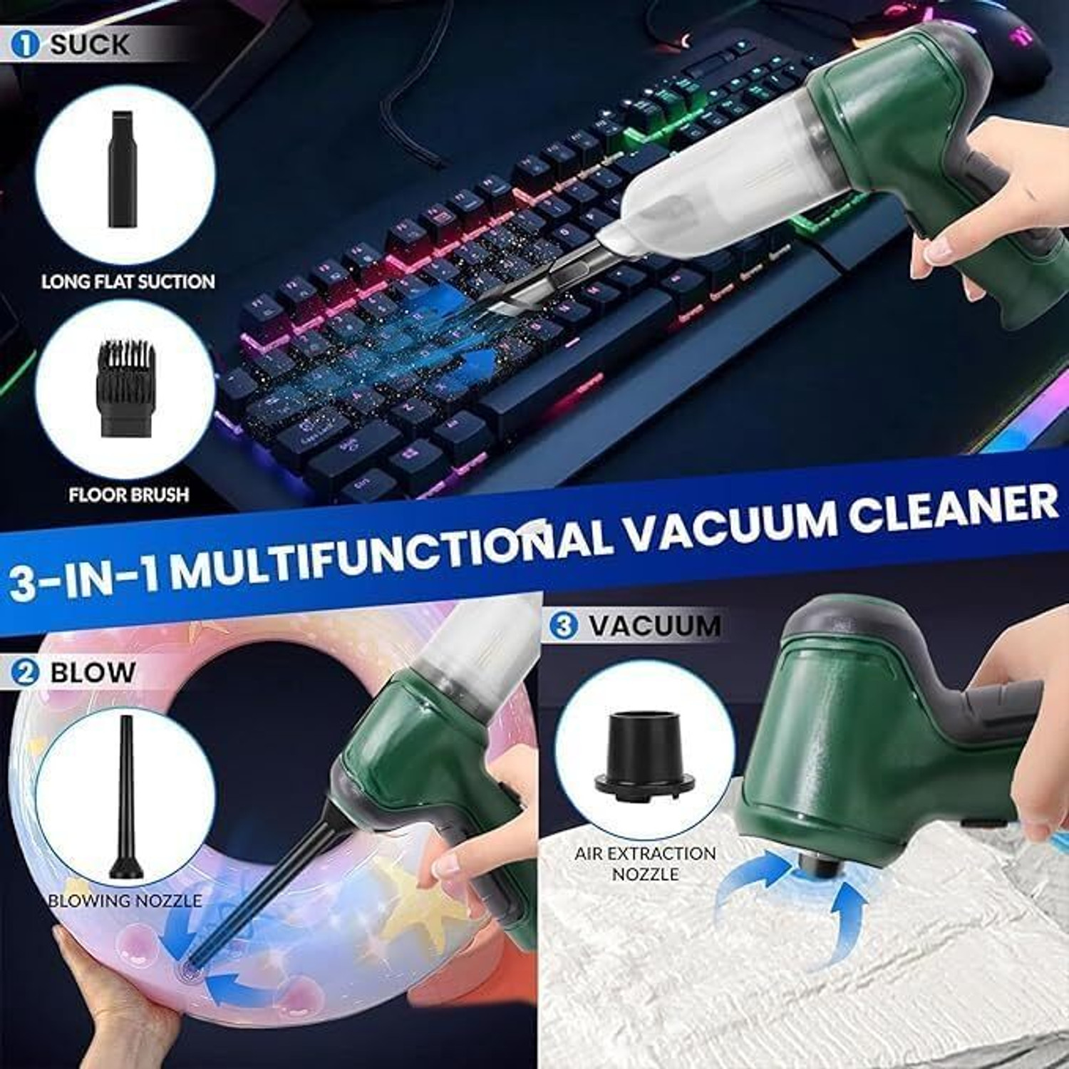 Image of PAGALY Mini Wireless Handheld Car Vacuum With Air Blowing For Car,Office,Home,Keyboard Car Vacuum Cleaner