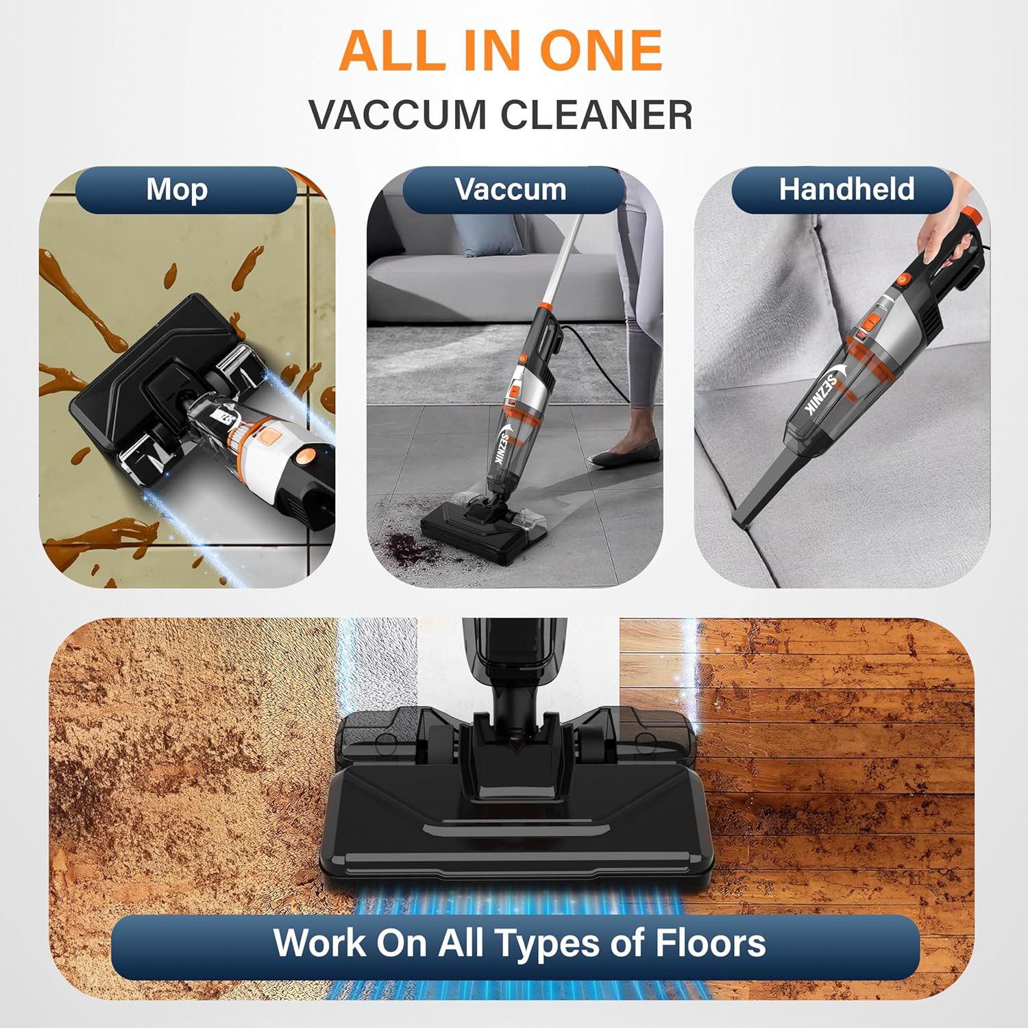 Image of SEZNIK Turbo Sweep Hand-held Vacuum Cleaner with 3 in 1 Mopping and Vacuum Hand-held Vacuum Cleaner with 2 in 1 Mopping and Vacuum