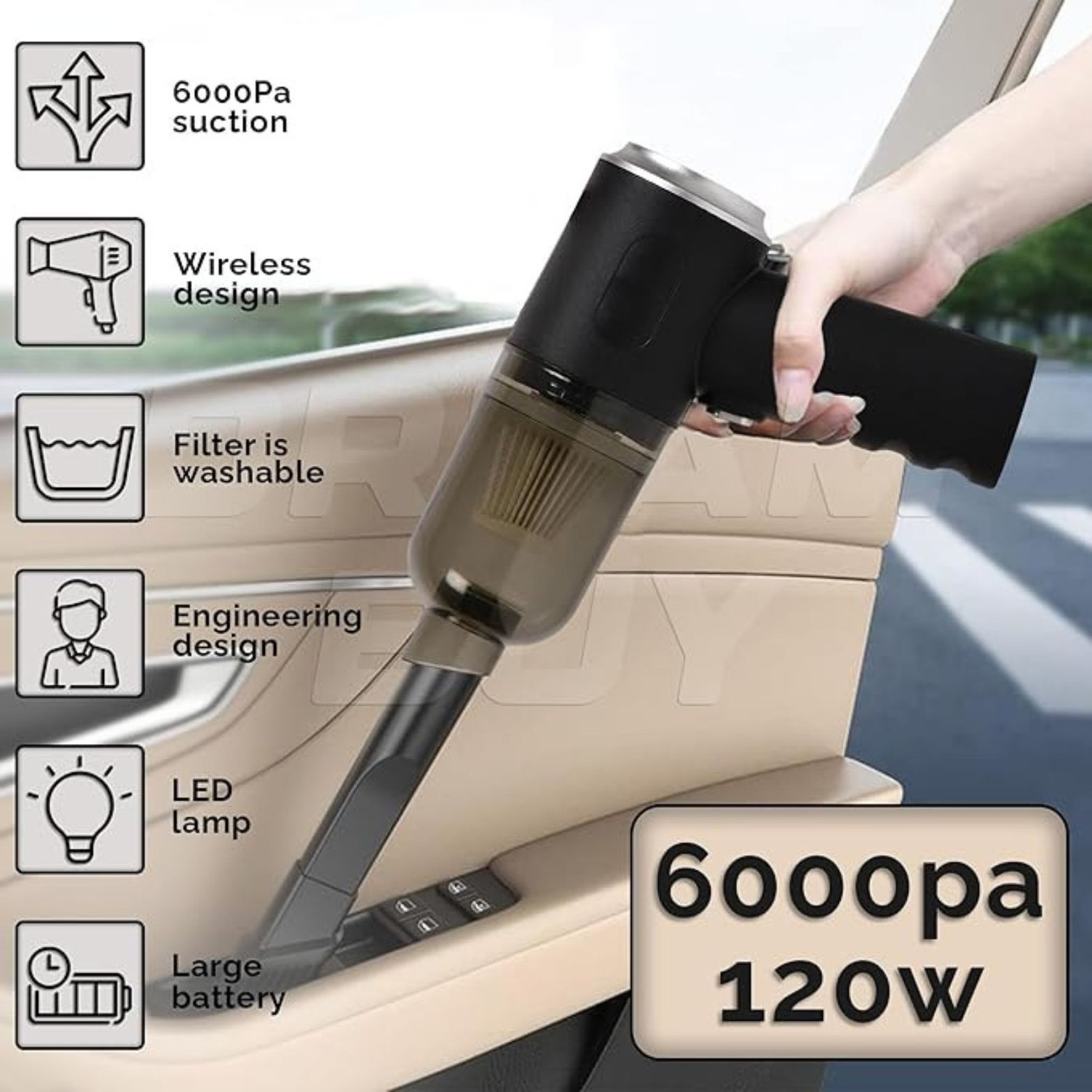 Image of MIRAJ Mini Portable Car Vacuum Cleaner | Wireless Handheld High Power for Car & Home Car Vacuum Cleaner with Reusable Dust Bag