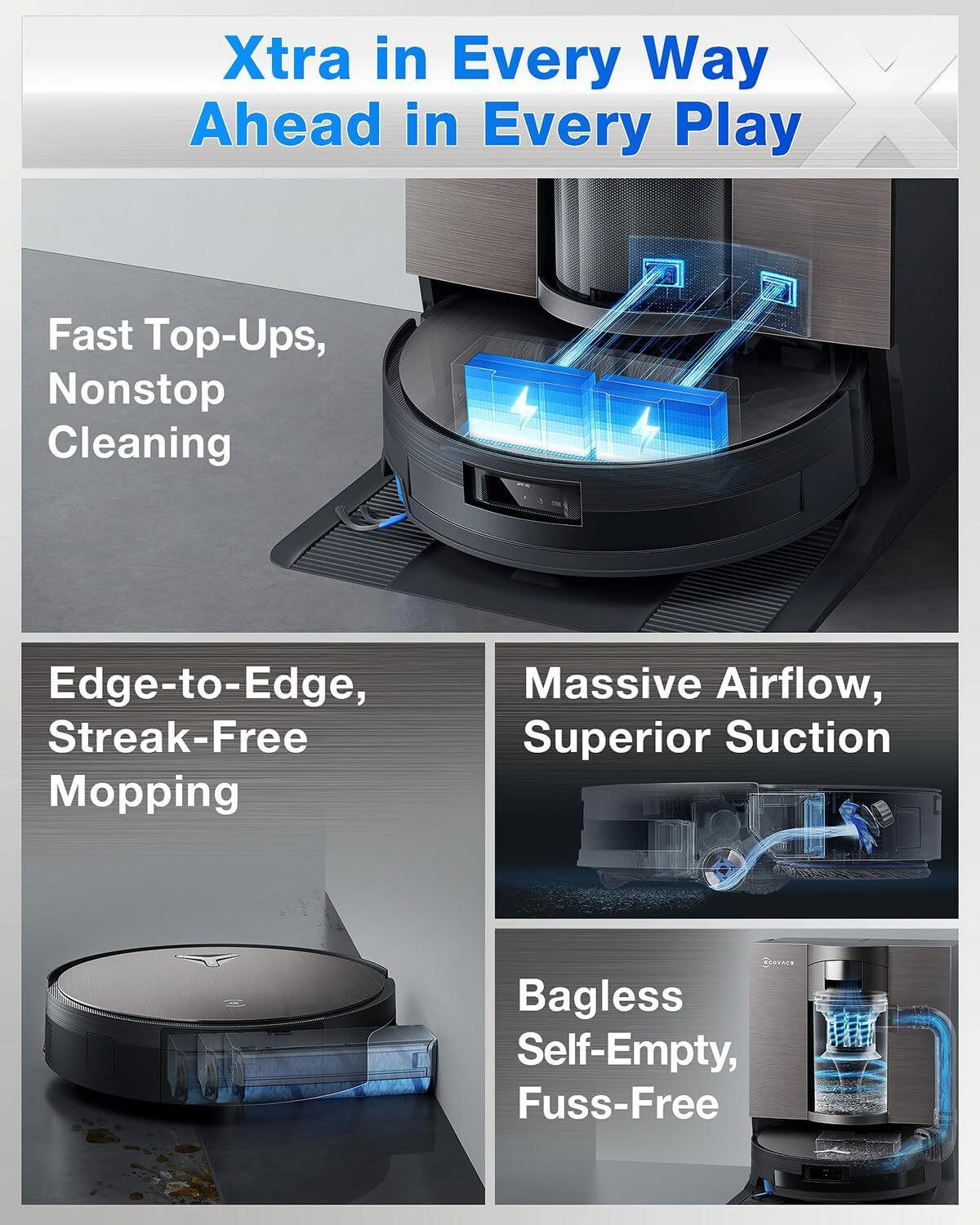 Image of ECOVACS X11 OmniCyclone 2025 Launch, 19500Pa Blast Suction, Bagless OmniCyclone Station, Robotic Floor Cleaner with 2 in 1 Mopping and Vacuum (WiFi Connectivity, Google Assistant and Alexa)