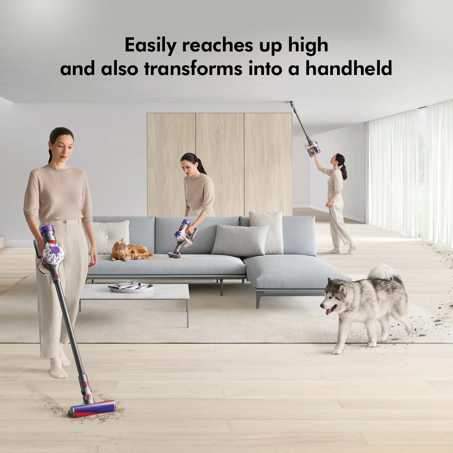 Image of Dyson V8 Absolute Cordless Vacuum Cleaner Powerful and Versatile, Rechargeble battery, 0.54L bin, 115 Airwatts, 40 mins runtime, Cleans floor, high places, under furniture, sofas, mattresses and curtains
