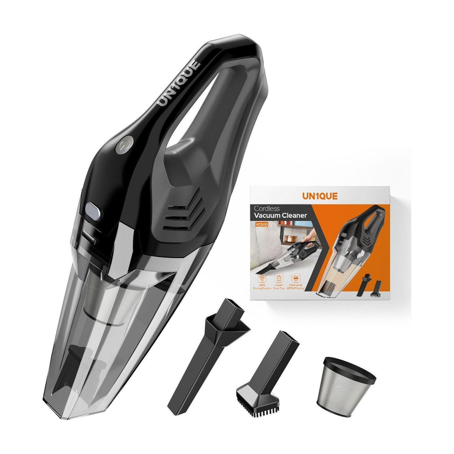 Image of UN1QUE Cordless Car Vacuum Cleaner 2 in 1 (Grey) Car Vacuum Cleaner with Reusable Dust Bag