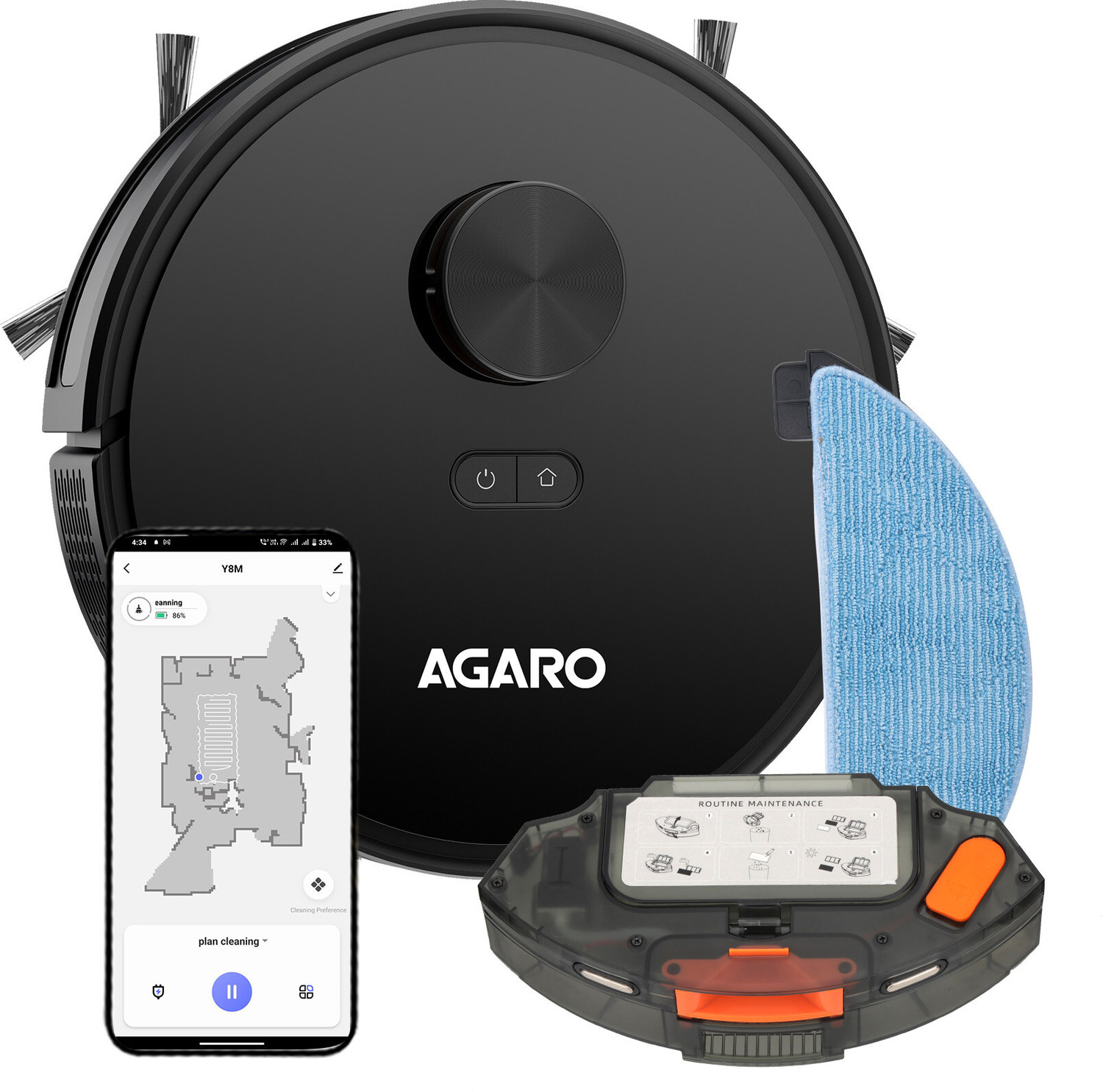 Image of AGARO Royal Robot Vacuum Cleaner, Brush, Dry Vacuum & Wet Mop, Automatic Cleaning Robotic Floor Cleaner (WiFi Connectivity)