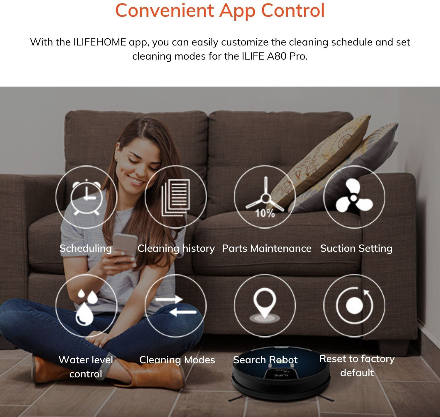 Image of ILIFE A80 Pro, Dry & Wet, 2300Pa,Robotic Vacuum Cleaner, 3200mAh,HoneyComb Dust Tank Robotic Floor Cleaner with 2 in 1 Mopping and Vacuum, Anti-Bacterial Cleaning (WiFi Connectivity, Google Assistant and Alexa)