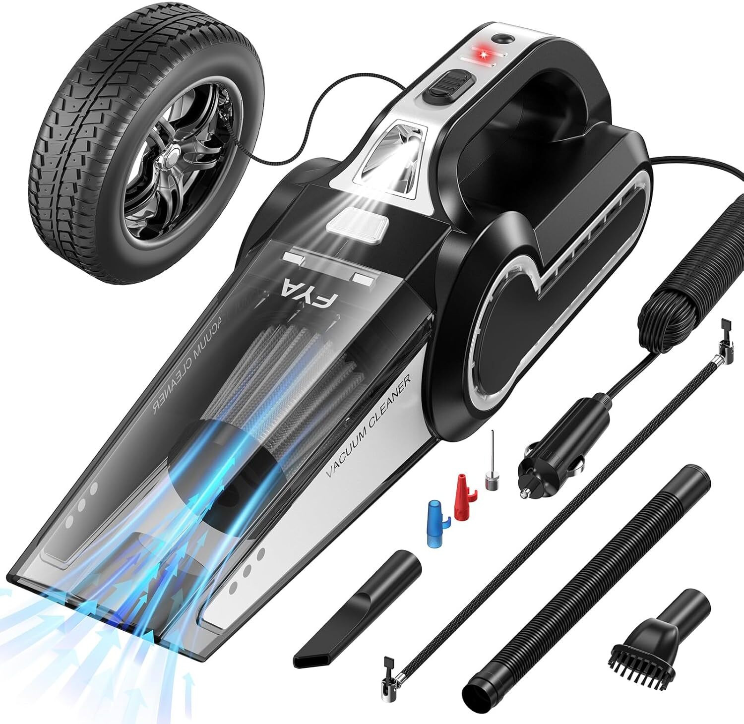 Image of RVEnterprise 2-in-1 Portable Car Vacuum Cleaner Tire Inflator Tire Pressure Display LED Light Car Vacuum Cleaner with 2 in 1 Mopping and Vacuum, Anti-Bacterial Cleaning