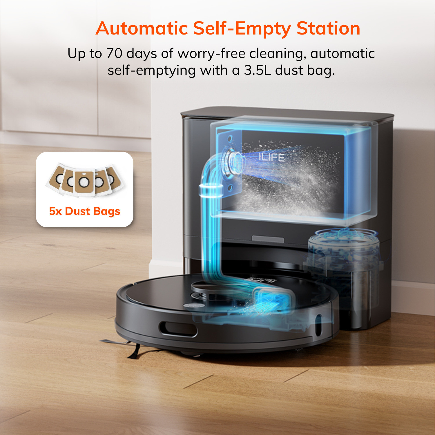 Image of ILIFE T20s Ultra Robot Vacuum Cleaner, 25000Pa Suction, Self-empty Up to 70 Days Robotic Floor Cleaner with 2 in 1 Mopping and Vacuum, Reusable Dust Bag (WiFi Connectivity, Google Assistant and Alexa)