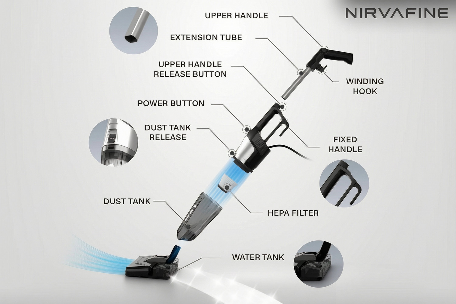 Image of Nirvafine Premium Hand-held Vacuum Cleaner with 2 in 1 Mopping and Vacuum
