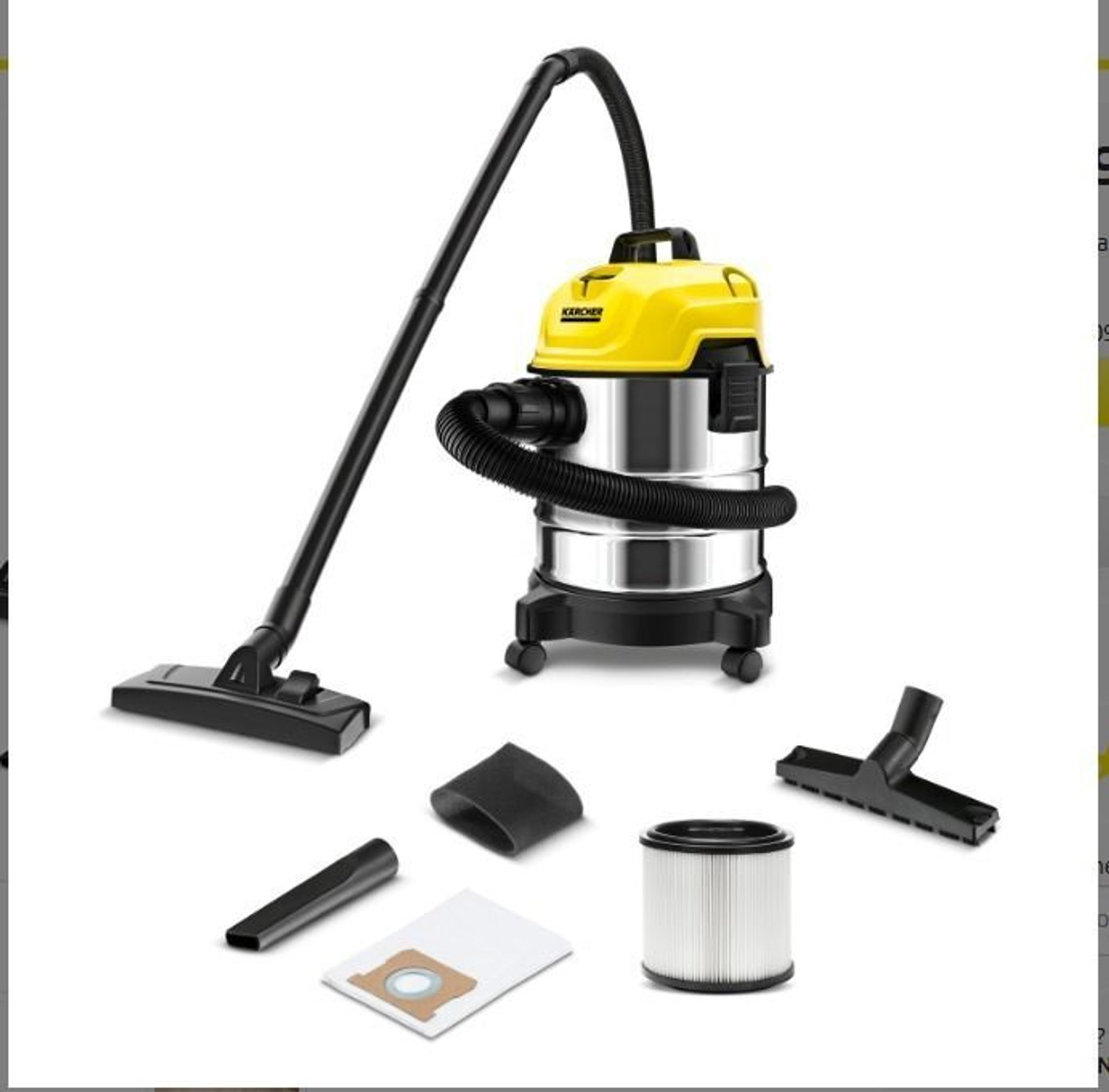 Image of Karcher WD 1S Classic Wet & Dry Vacuum Cleaner with Reusable Dust Bag Wet & Dry Vacuum Cleaner with Anti-Bacterial Cleaning, Reusable Dust Bag