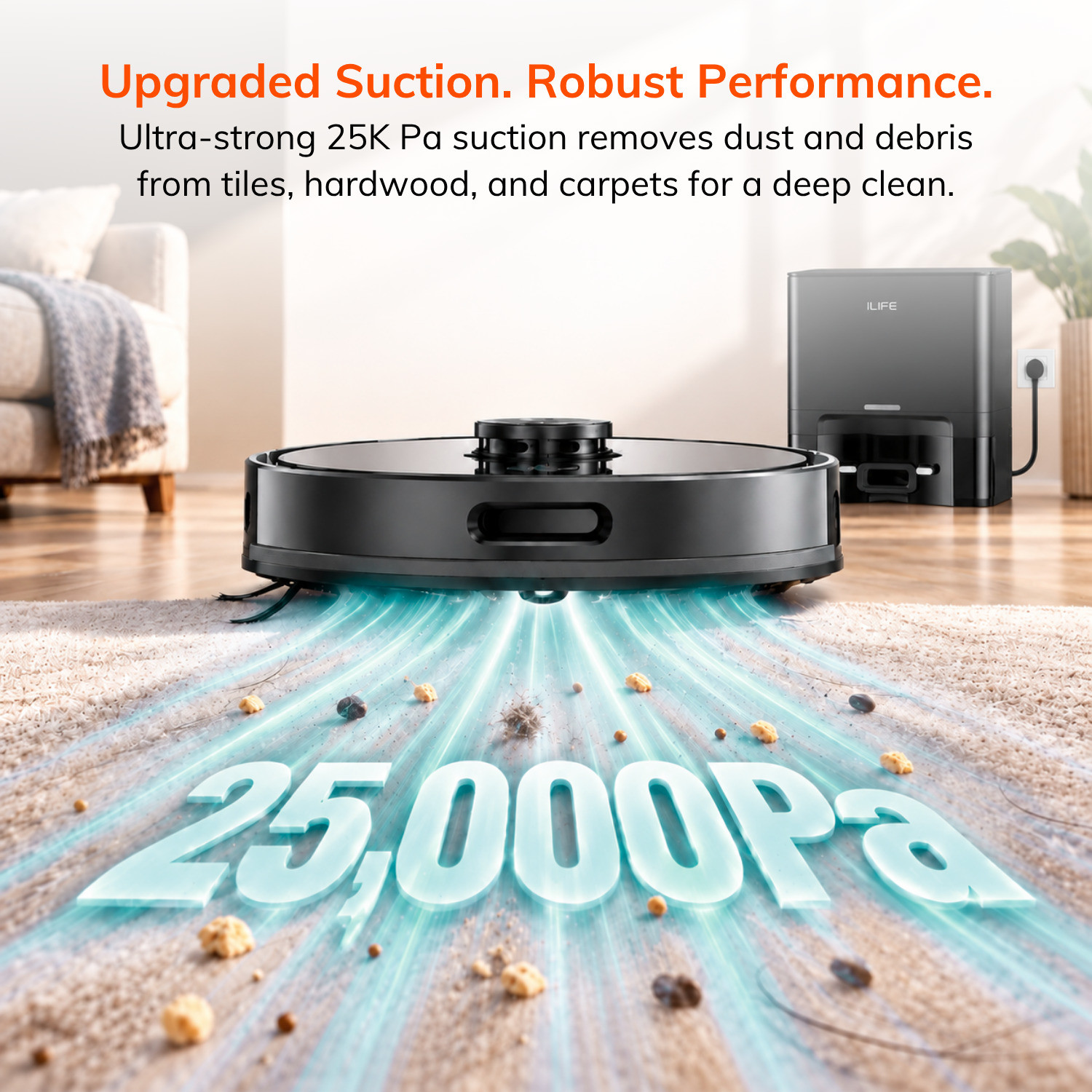 Image of ILIFE T20s Ultra Robot Vacuum Cleaner, 25000Pa Suction, Self-empty Up to 70 Days Robotic Floor Cleaner with 2 in 1 Mopping and Vacuum, Reusable Dust Bag (WiFi Connectivity, Google Assistant and Alexa)