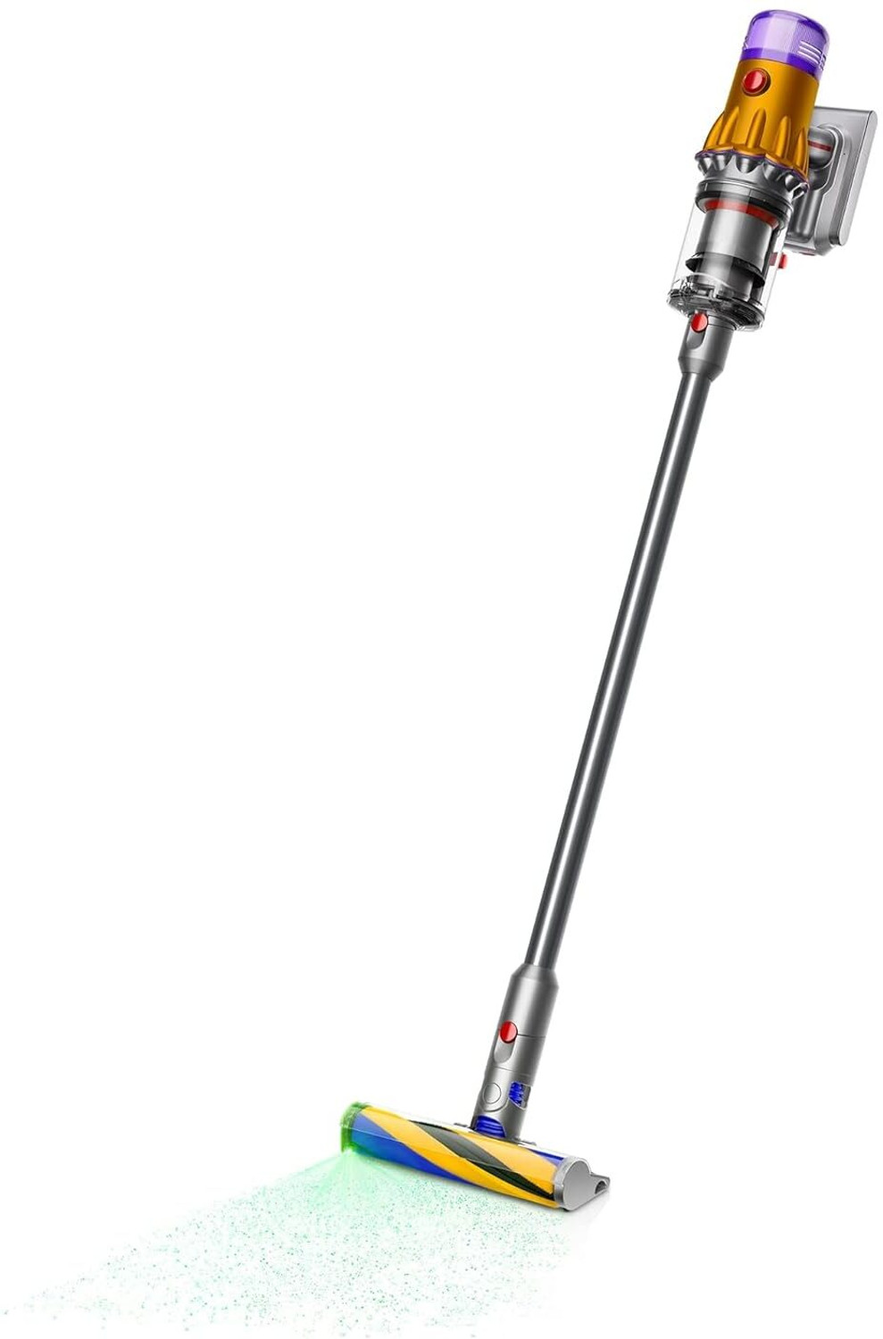 Image of Dyson V12 Detect Slim Cordless Vacuum Cleaner LCD Screen and 3 Power Modes, Illumination Reveals Hidden dust, Rechargeble battery, 0.35L bin, 150 Airwatts, 60 mins runtime, Cleans floor, high places, under furniture, sofas, mattresses and curtains with Swappable Battery