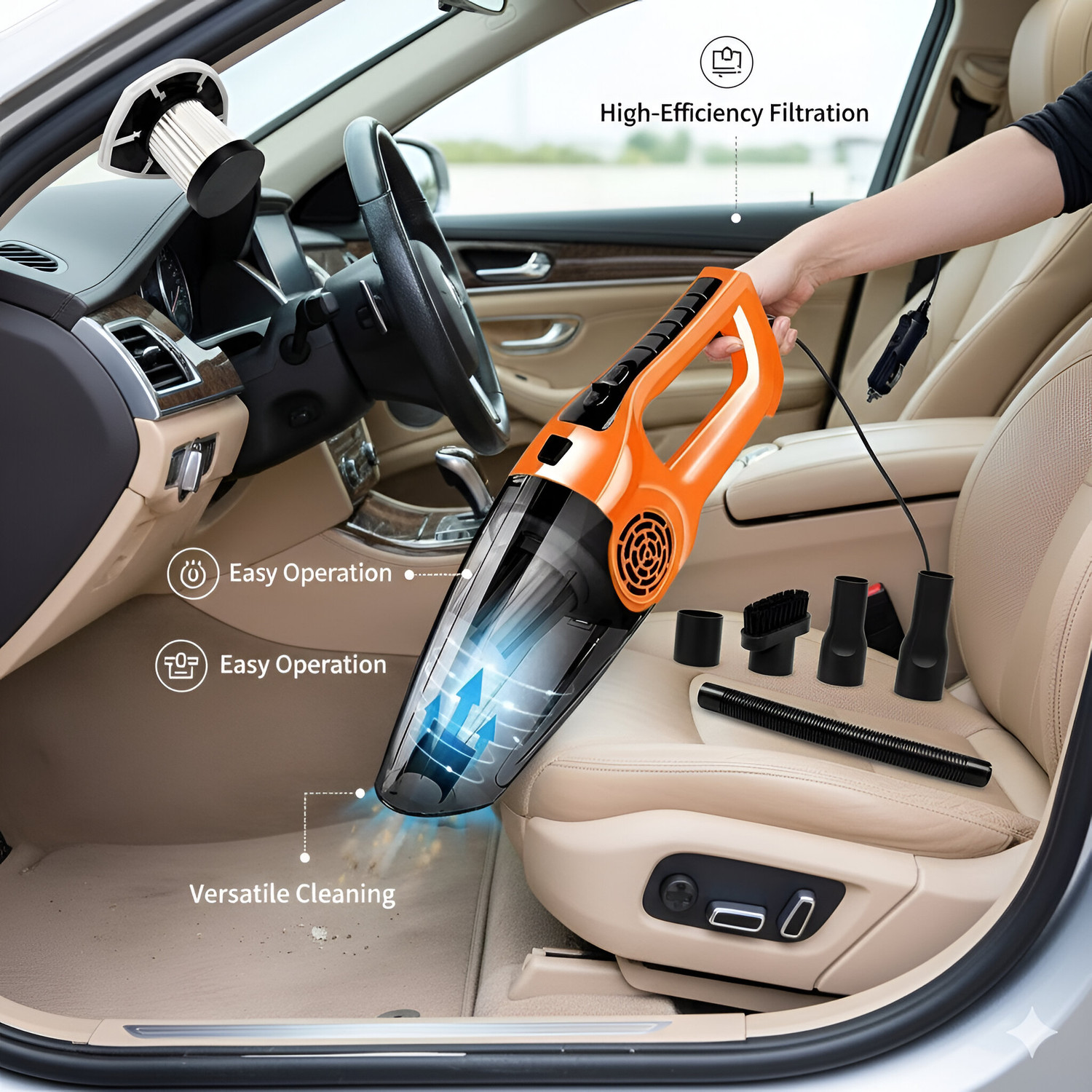 Image of Aetrius Powerful ProPlus High Suction Power Portable Multipurpose Interior Cleaning Unit Car Vacuum Cleaner with 2 in 1 Mopping and Vacuum, Anti-Bacterial Cleaning