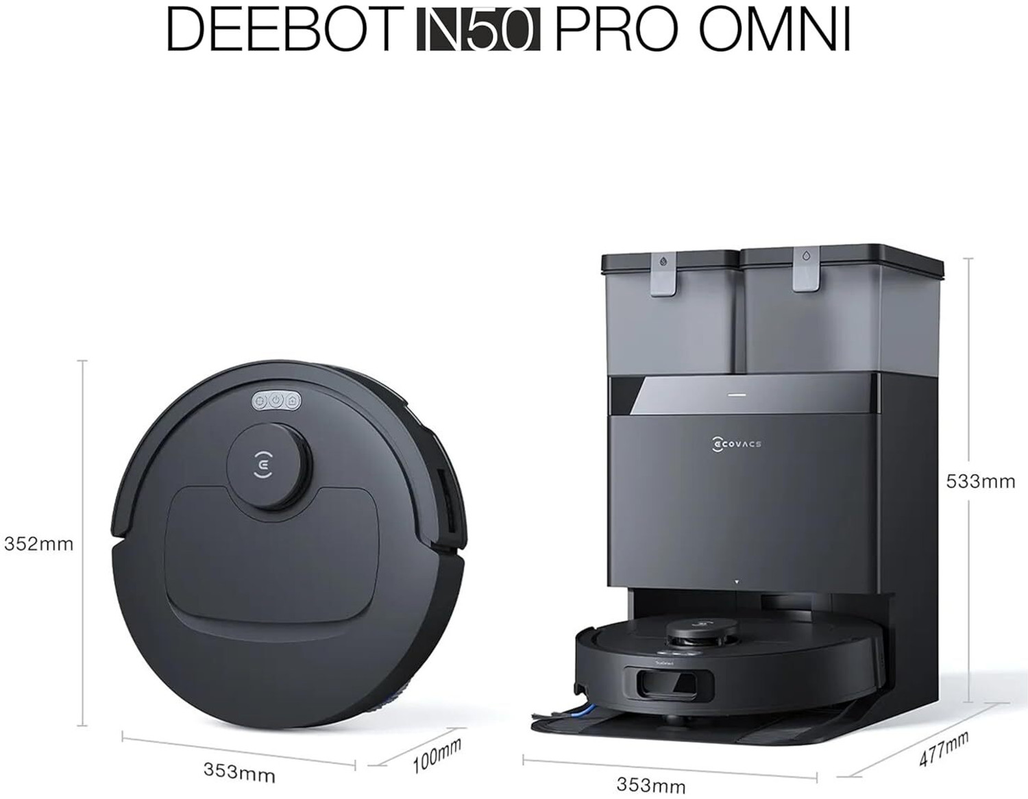 Image of ECOVACS N50 Pro Omni Black 2026 New Launch, 25000 Pa Suction Robotic Floor Cleaner Self-Emptying Omni-Station, Zerotangle 3.0, Hot Air-Drying, Auto-Lift Mop On Carpet, Upto 300 Mins with 2 in 1 Mopping and Vacuum, Anti-Bacterial Cleaning, Reusable Dust Bag (WiFi Connectivity, Google Assistant and Alexa)