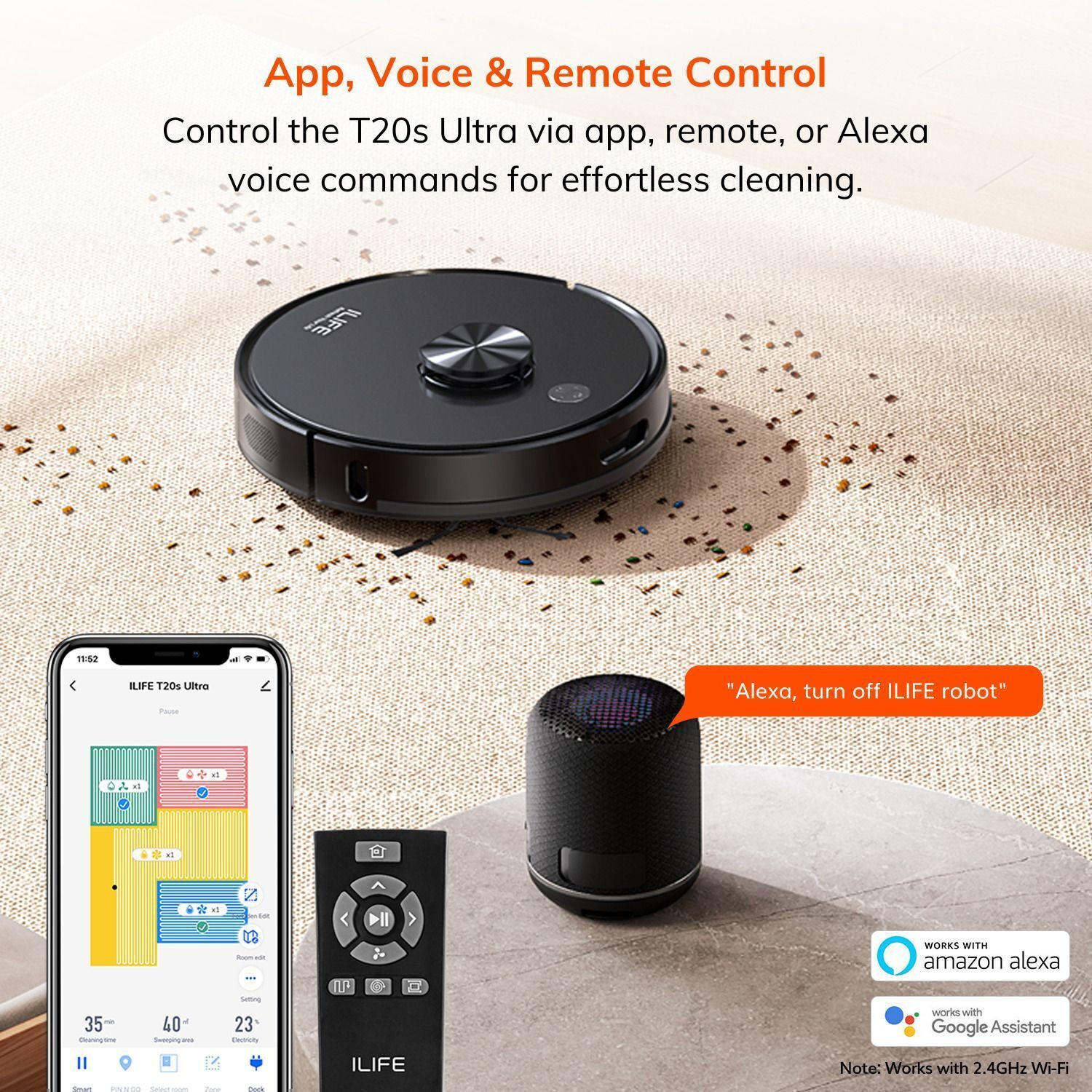 Image of ILIFE T20s Ultra Self-emptying Robot Vacuum with LiDAR Navigation and 10000Pa Suction Robotic Floor Cleaner with Reusable Dust Bag, Anti-Bacterial Cleaning, 2 in 1 Mopping and Vacuum (WiFi Connectivity, Google Assistant and Alexa)