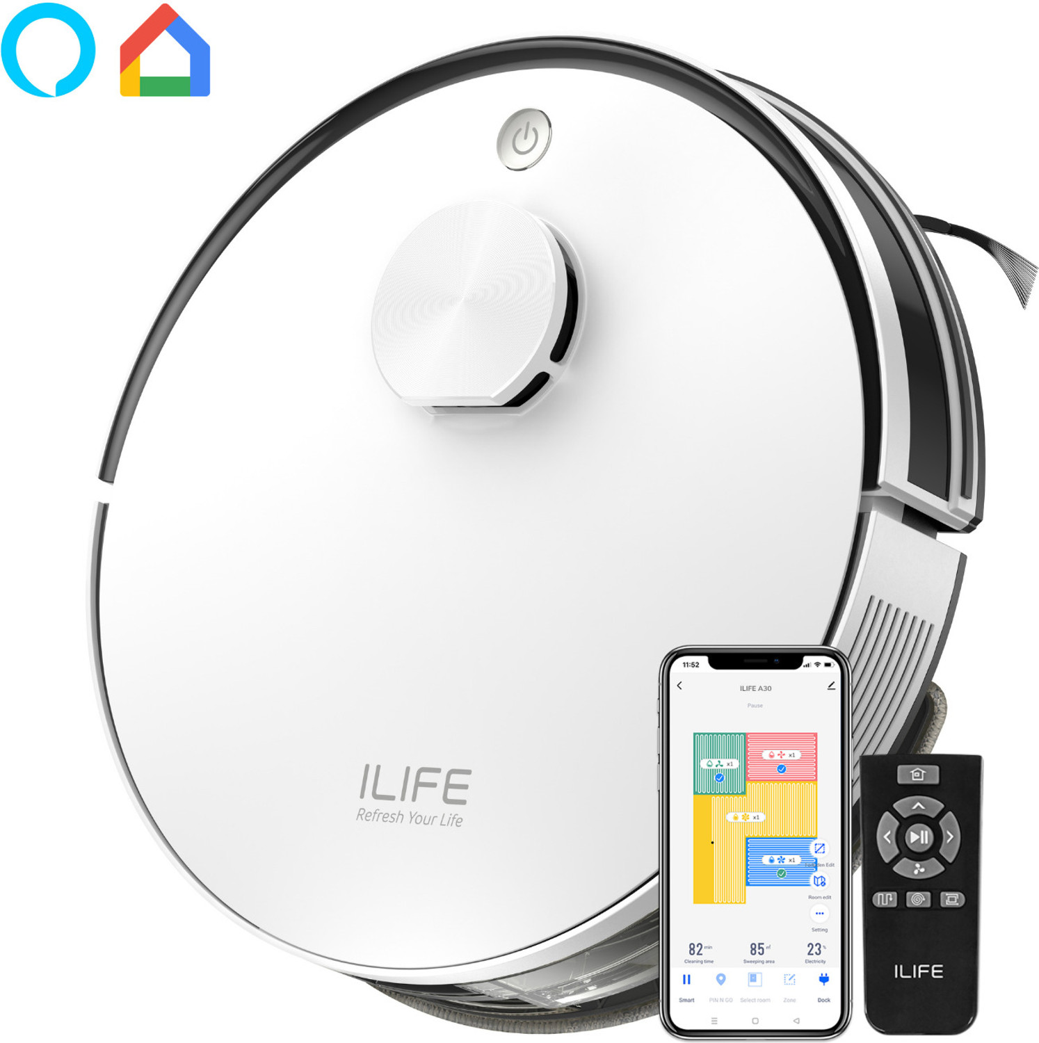 Image of ILIFE A30 Robot Vacuum with LiDAR Navigation, 13,000Pa Strong Suction & Remote Control Robotic Floor Cleaner with Reusable Dust Bag, Anti-Bacterial Cleaning, 2 in 1 Mopping and Vacuum (WiFi Connectivity, Google Assistant and Alexa)