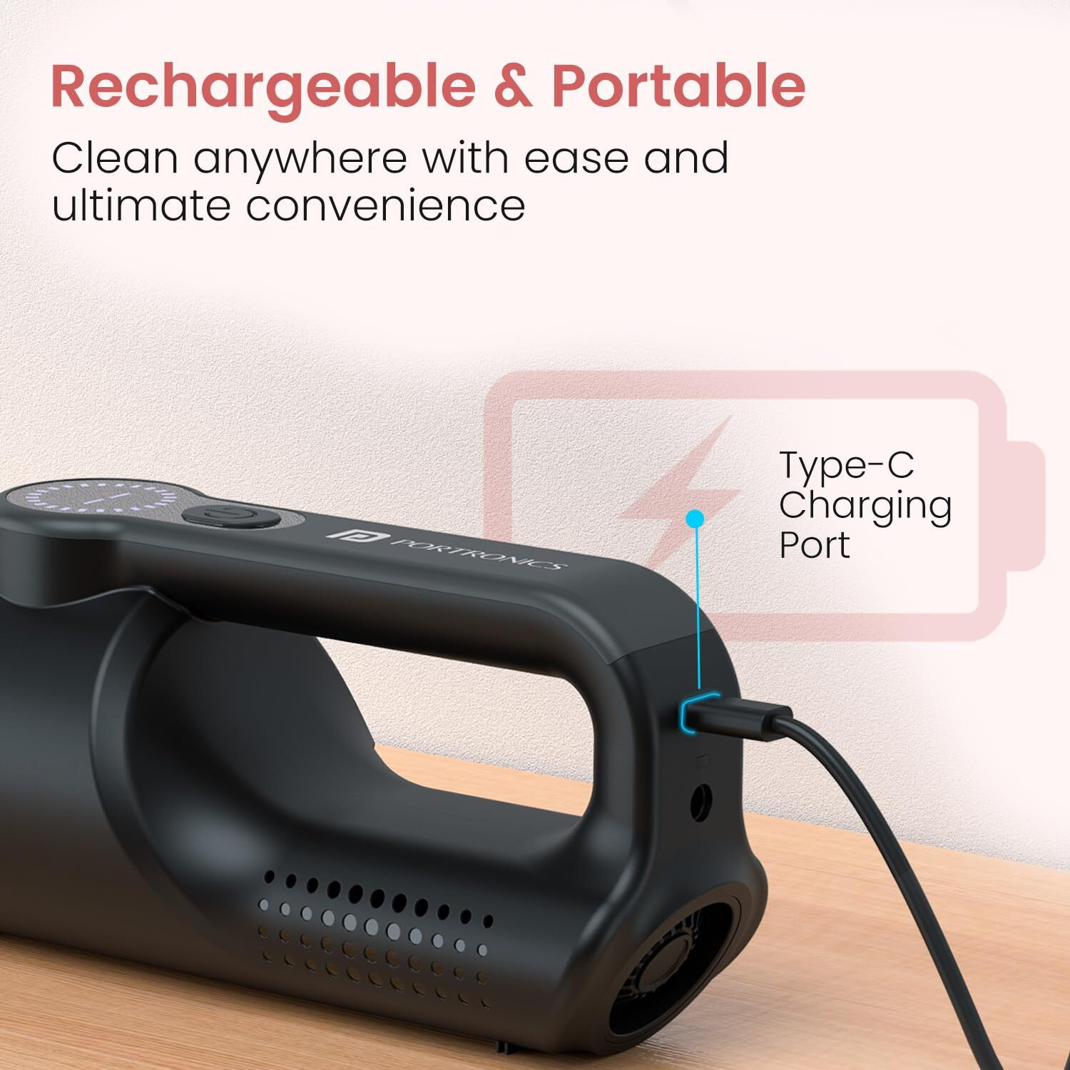 Image of Portronics MopCop 4 Vacuum Cleaner,18000 Pa Suction, 2-in-1 Cordless & Corded, Home&Car Use Car Vacuum Cleaner