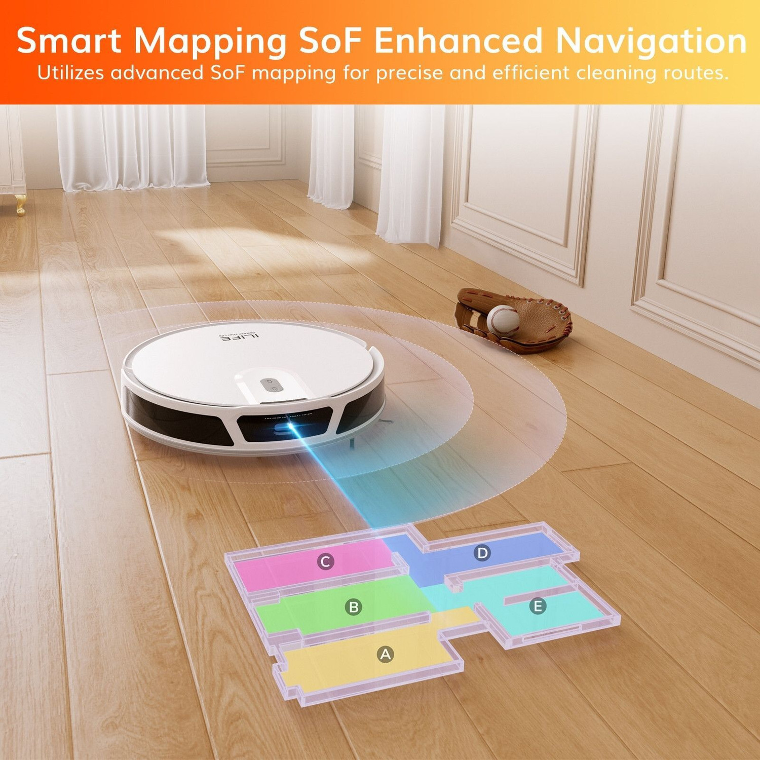 Image of ILIFE V20 Robotic Vacuum Cleaner with SoF Navigation, @5000Pa Powerful Suction Robotic Floor Cleaner with 2 in 1 Mopping and Vacuum, Anti-Bacterial Cleaning (WiFi Connectivity, Google Assistant and Alexa)
