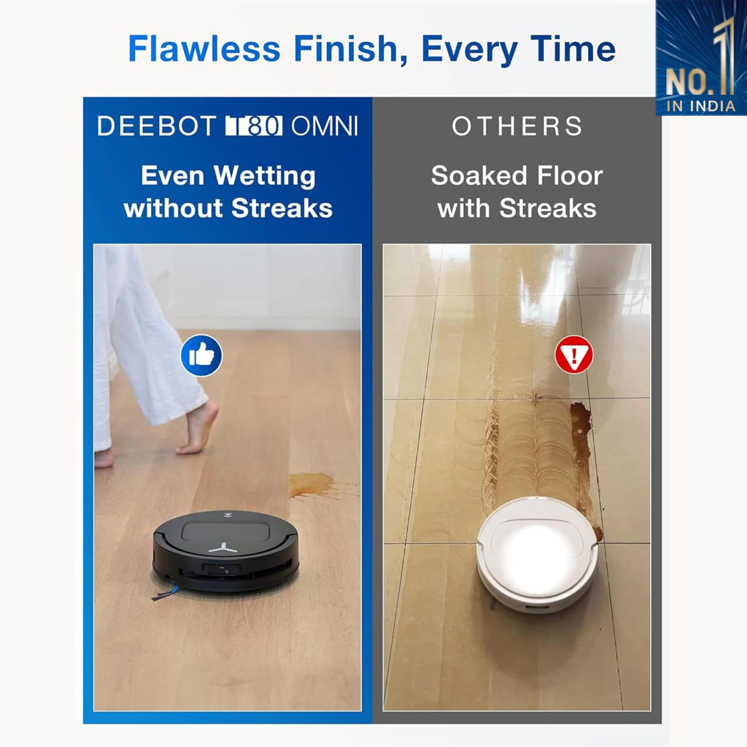 Image of ECOVACS T80 Omni Black Robotic Floor Cleaner with 2 in 1 Mopping and Vacuum, Anti-Bacterial Cleaning, Reusable Dust Bag (WiFi Connectivity, Google Assistant and Alexa)