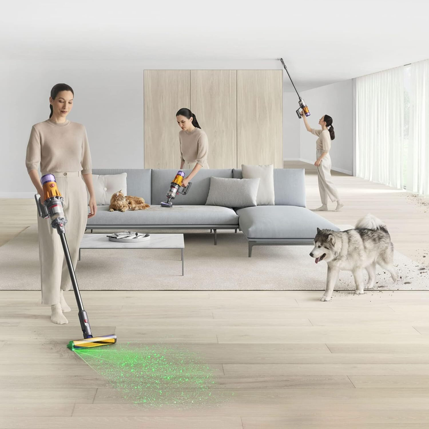 Image of Dyson V12 Detect Slim Cordless Vacuum Cleaner LCD Screen and 3 Power Modes, Illumination Reveals Hidden dust, Rechargeble battery, 0.35L bin, 150 Airwatts, 60 mins runtime, Cleans floor, high places, under furniture, sofas, mattresses and curtains with Swappable Battery