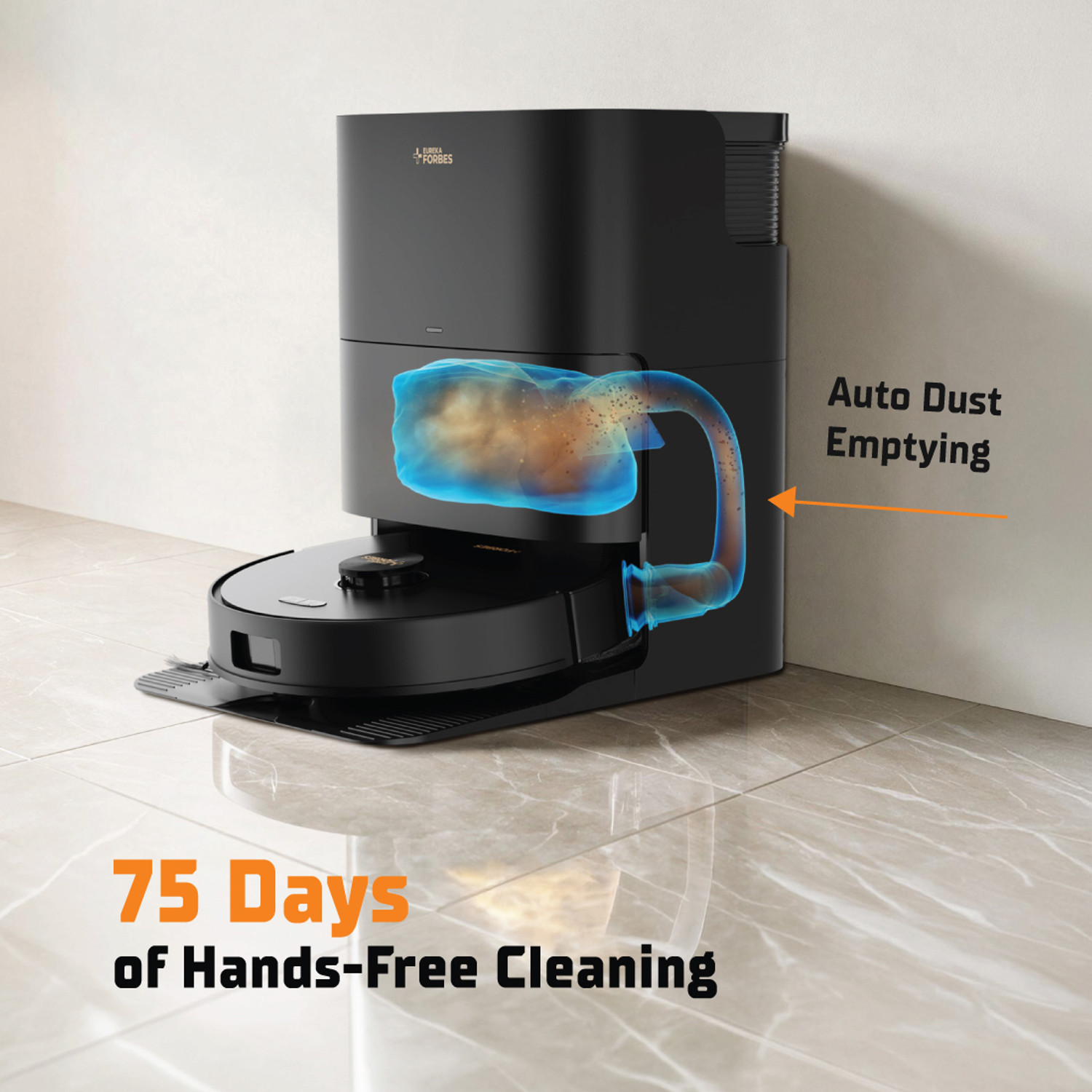 Image of EUREKA FORBES Smartclean With Fully Automatic Cleaning Station Blitz Robotic Floor Cleaner | 18,000Pa HyperSuction | Mop Extend | 3N Deep Mopping | 10mm Mop Lift | LiDAR powered by DToF & Line Laser | Auto Mop Wash | 45C Hot Air Dry | Up to 75 Days Hands-Free (WiFi Connectivity, Google Assistant and Alexa)