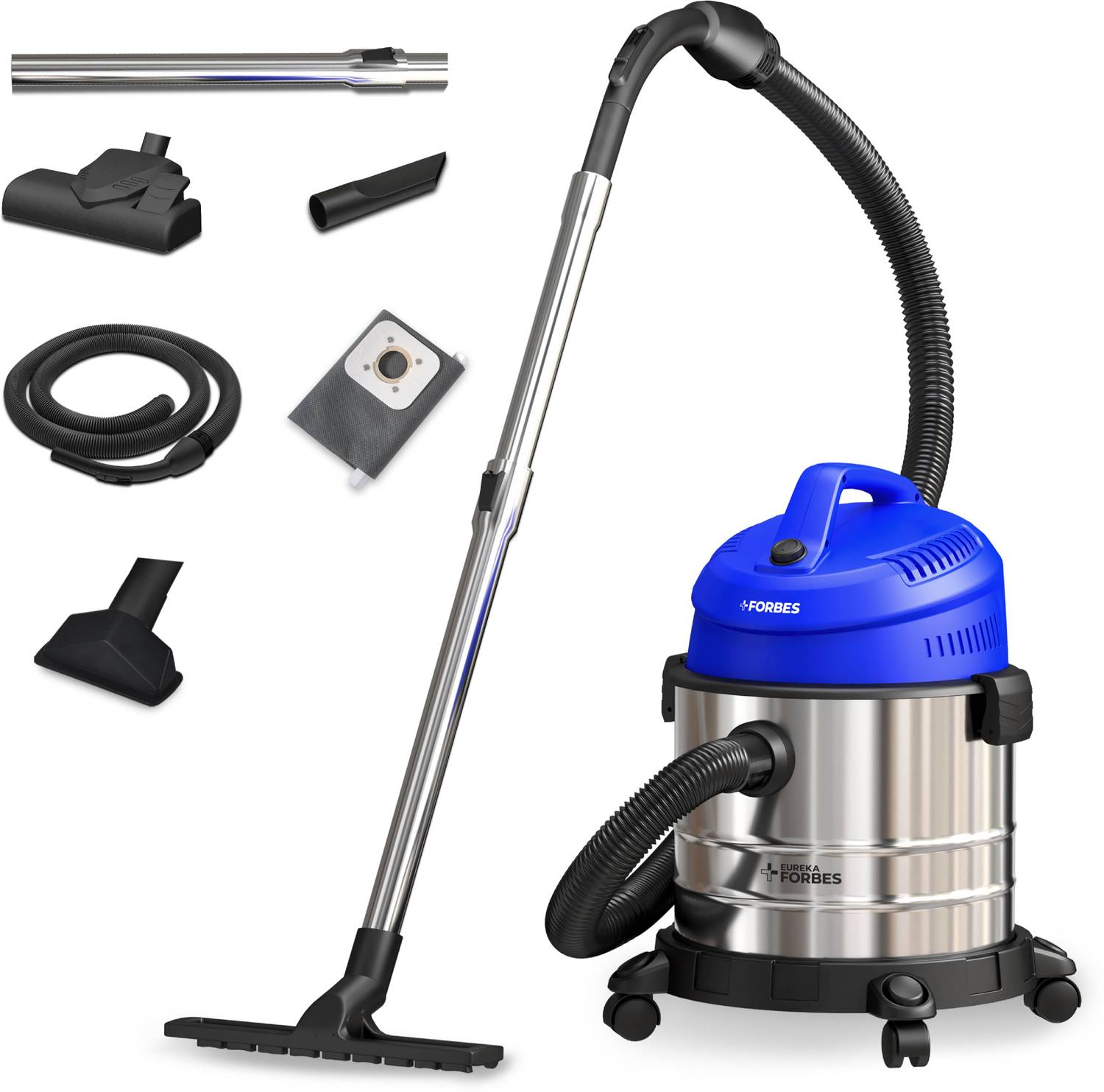 EUREKA FORBES Endura Wet & Dry Vacuum Cleaner 22 kPa High Power Suction Vacuum Cleaner | Blower Function | 20 litres Tank Capacity | High strength Stainless Steel Body | 7 Multipurpose Accessories |1 Year Warranty with 2 in 1 Mopping and Vacuum