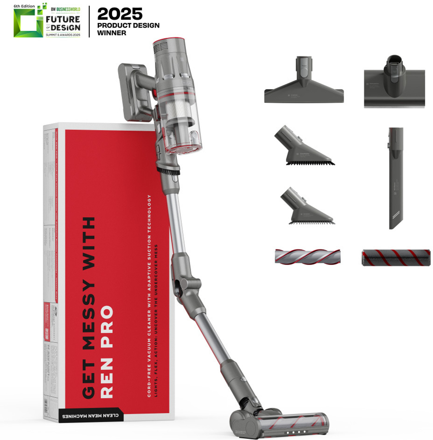 Image of Nuuk Ren Pro Wet & Dry Vacuum Cleaner 34 kPa, Adaptive SuctionTech,180 degree Bending FlexiStick, 8 Attachments with Anti-Bacterial Cleaning, Swappable Battery, 2 in 1 Mopping and Vacuum