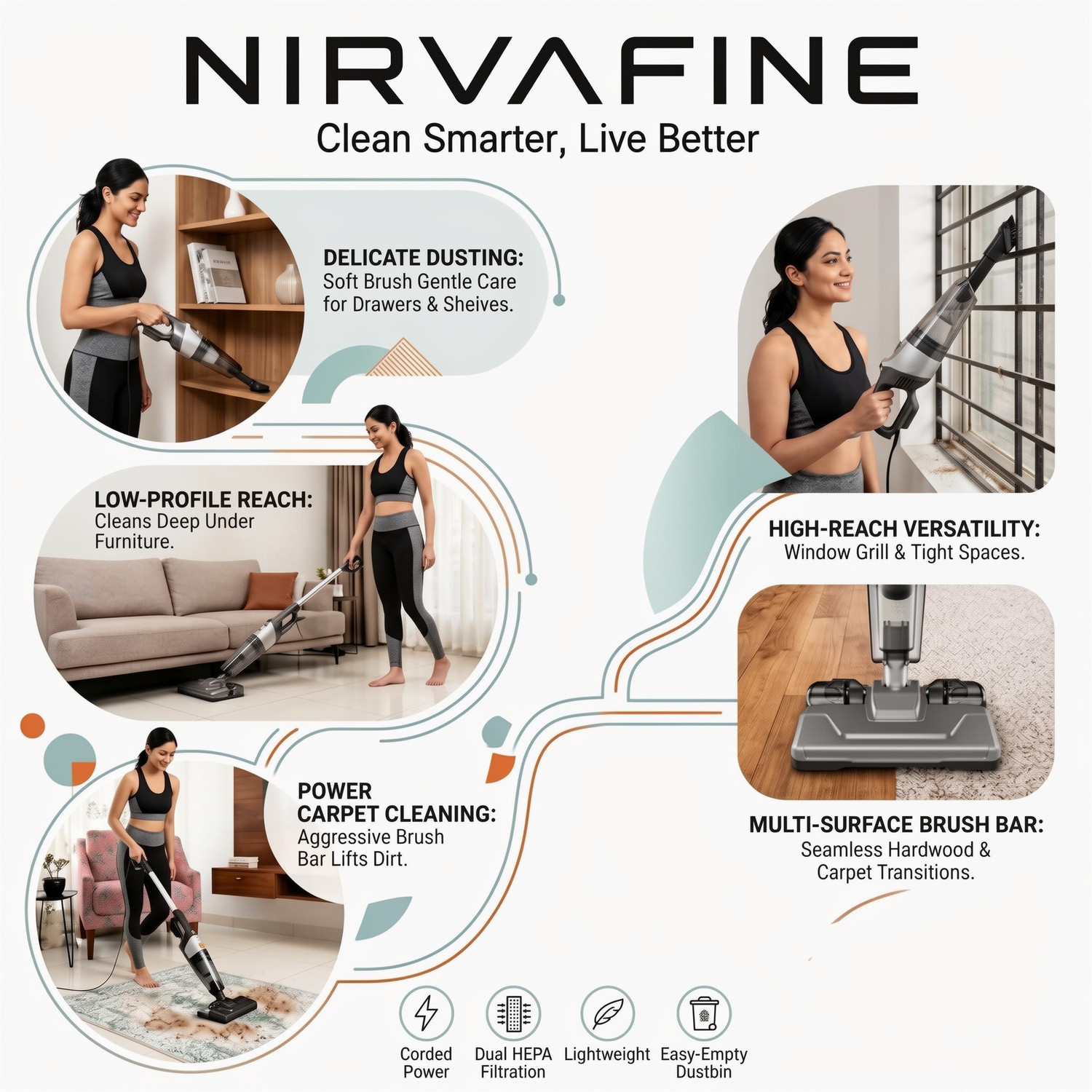 Image of Nirvafine Premium Hand-held Vacuum Cleaner with 2 in 1 Mopping and Vacuum