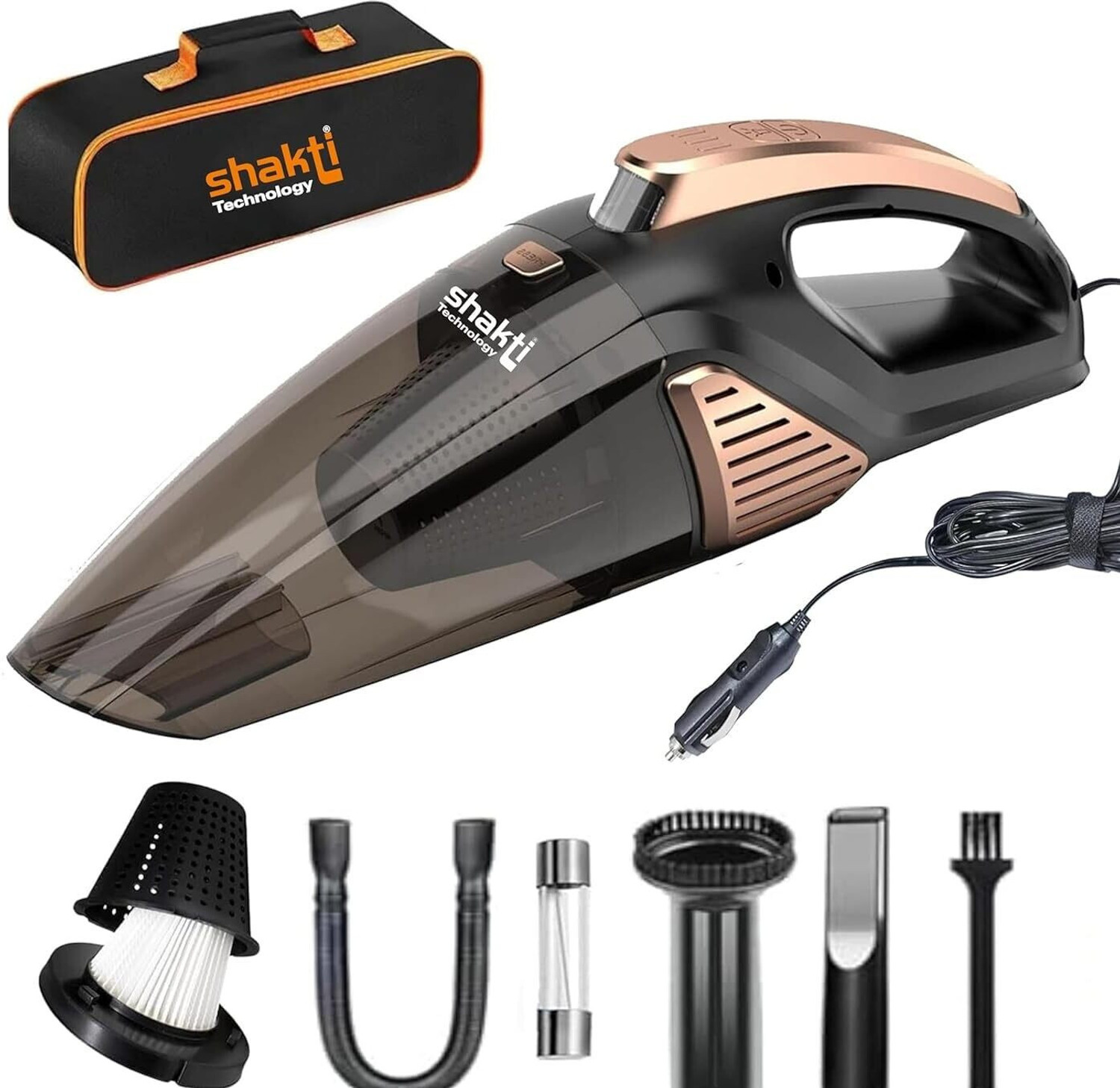 Image of Shakti Technology Sweep Vacuum for Car Cleaning with DC 12V, 140W Vacuum Motor & 5000 PA Suction Hand-held Vacuum Cleaner with Reusable Dust Bag