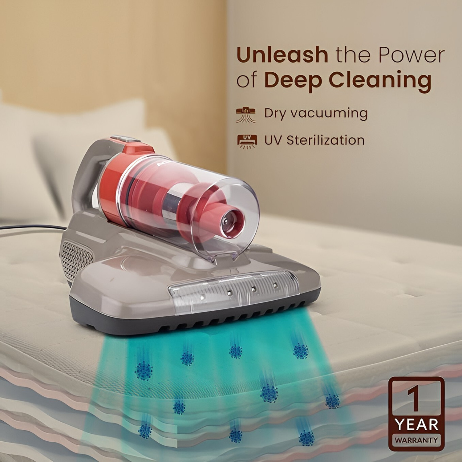 Image of AGARO Grand Bed UV Light Sterilization, 12kPa Suction Power Hand-held Vacuum Cleaner with 2 in 1 Mopping and Vacuum, Ozone Air Purification Technology