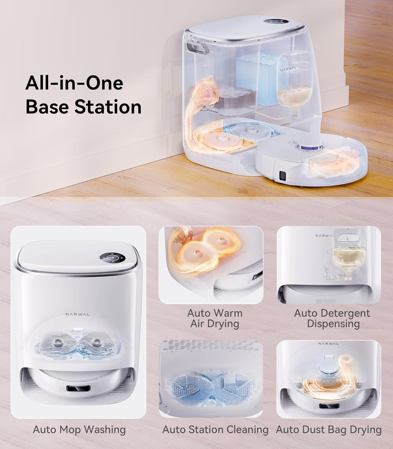 Image of Narwal Freo X Ultra 2.0 Robot Vacuum & Mop Combo Robotic Floor Cleaner ,Maintenance-Free Base, 12000Pa Suction, Auto Mop Drying /Washing ,Zero-Tangling, DirtSense ,3D Mapping (WiFi Connectivity, Google Assistant and Alexa)