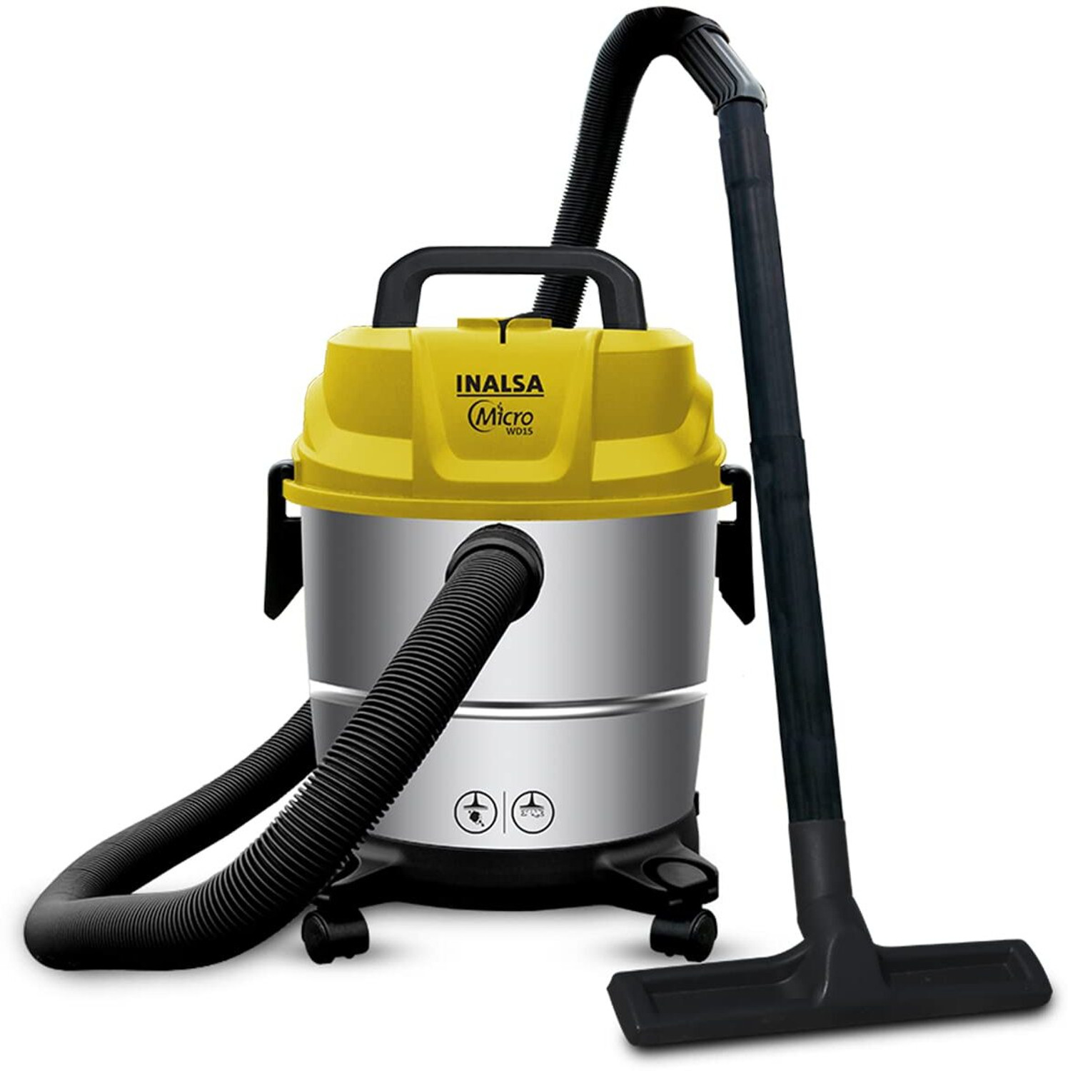 Image of Inalsa Micro WD15 Wet & Dry Vacuum Cleaner 15 LTR Capacity,1400 W, 17 kPa Suction, Blower Function,HEPA Filter, Wet Vacuum Cleaner for Sofa, House Cleaning Machine,Stainless Steel Body with 2 in 1 Mopping and Vacuum