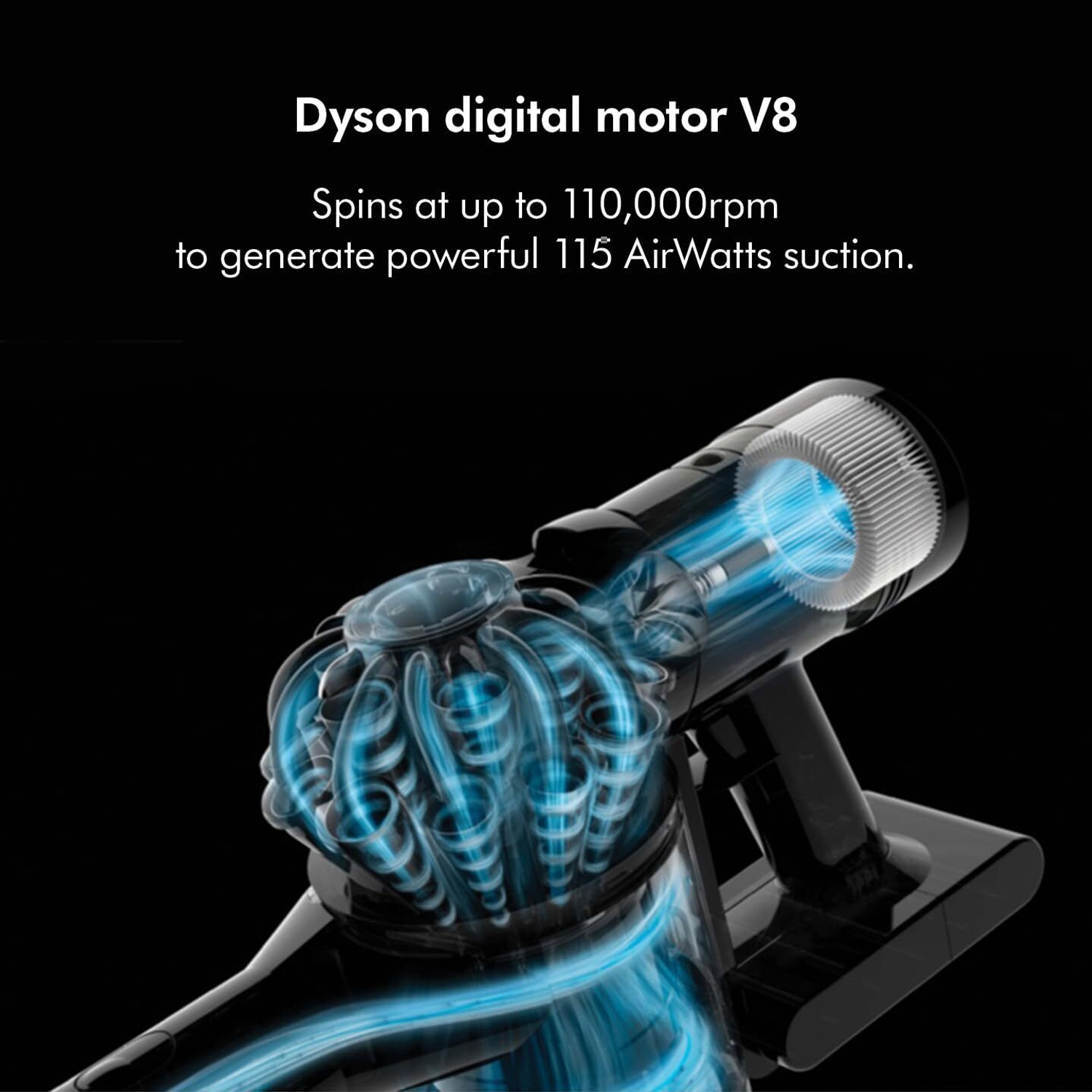 Image of Dyson V8 Absolute Cordless Vacuum Cleaner Powerful and Versatile, Rechargeble battery, 0.54L bin, 115 Airwatts, 40 mins runtime, Cleans floor, high places, under furniture, sofas, mattresses and curtains