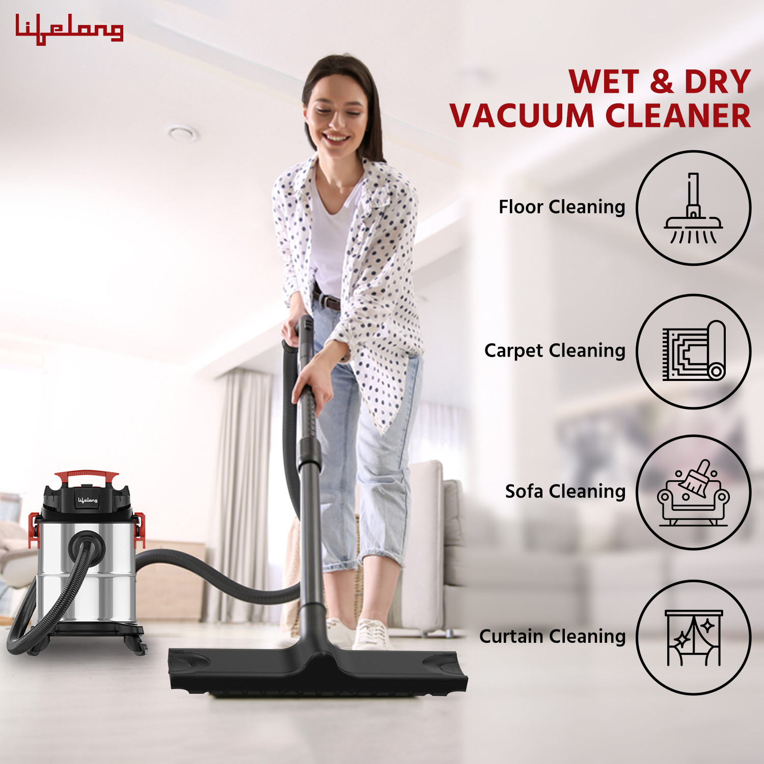Image of Lifelong LLVC20 Wet & Dry Vacuum Cleaner Aspire ZX 1200 Watt Reusable Dust Bag & Blower Function with Reusable Dust Bag