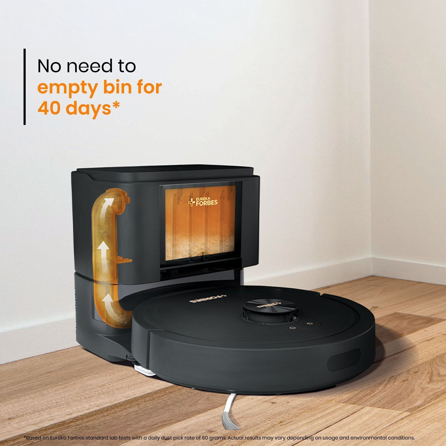 Image of EUREKA FORBES Auto Bin Turbo Robotic Floor Cleaner SmartClean, 7000Pa HyperSuction (40 Days Hands-Free Cleaning) | LiDAR 3.0 & Quick Home Mapping | Wet Mopping | 3-Hour Run Time | Smart App Control (WiFi Connectivity, Google Assistant and Alexa)