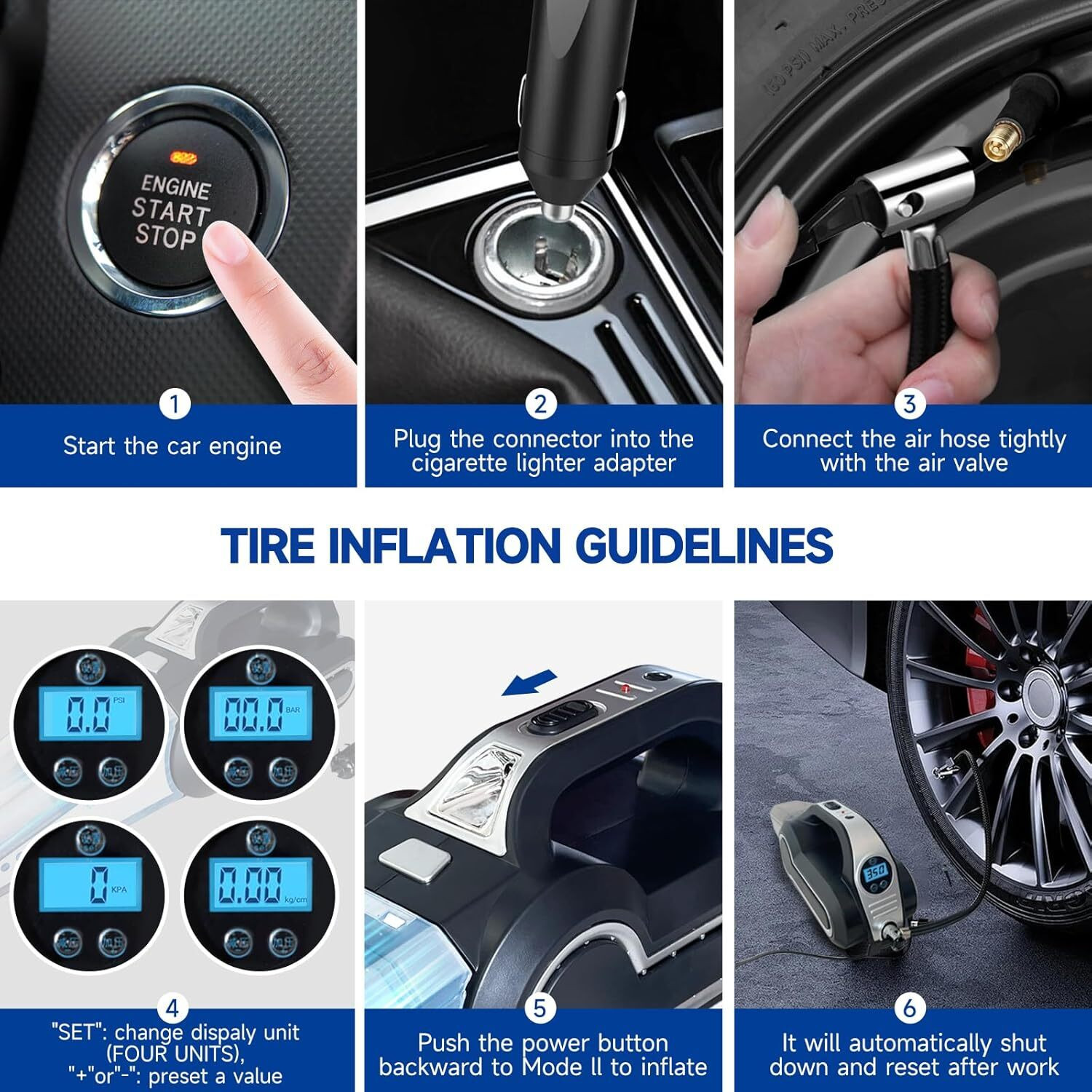 Image of RVEnterprise 2-in-1 Portable Car Vacuum Cleaner Tire Inflator Tire Pressure Display LED Light Car Vacuum Cleaner with 2 in 1 Mopping and Vacuum, Anti-Bacterial Cleaning