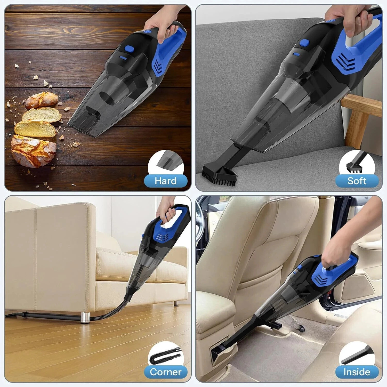 Image of UN1QUE Cordless Car Vacuum Cleaner 2 in 1 (Blue) Car Vacuum Cleaner with Reusable Dust Bag