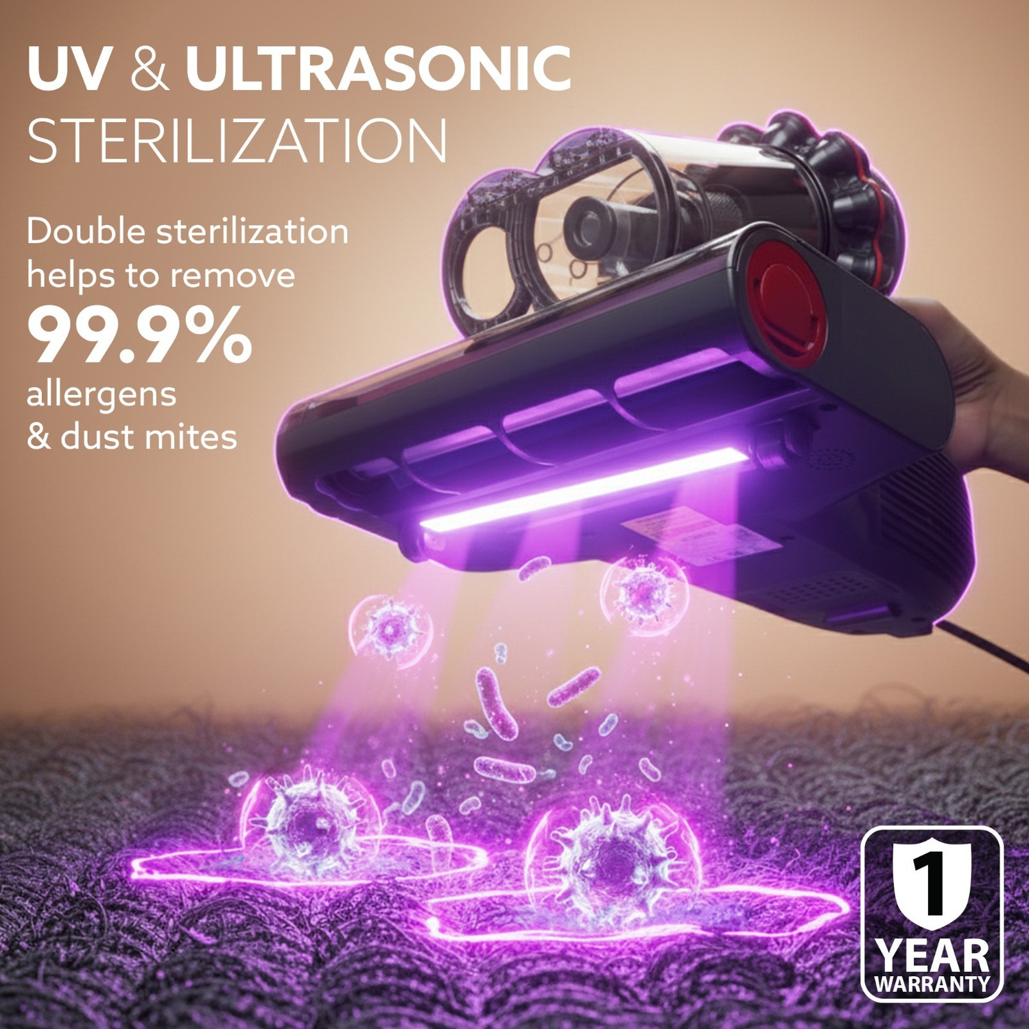 Image of AGARO Royal Mattress Vacuum Cleaner, 12kPa Suction Power & UV Light Sterilization Hand-held Vacuum Cleaner