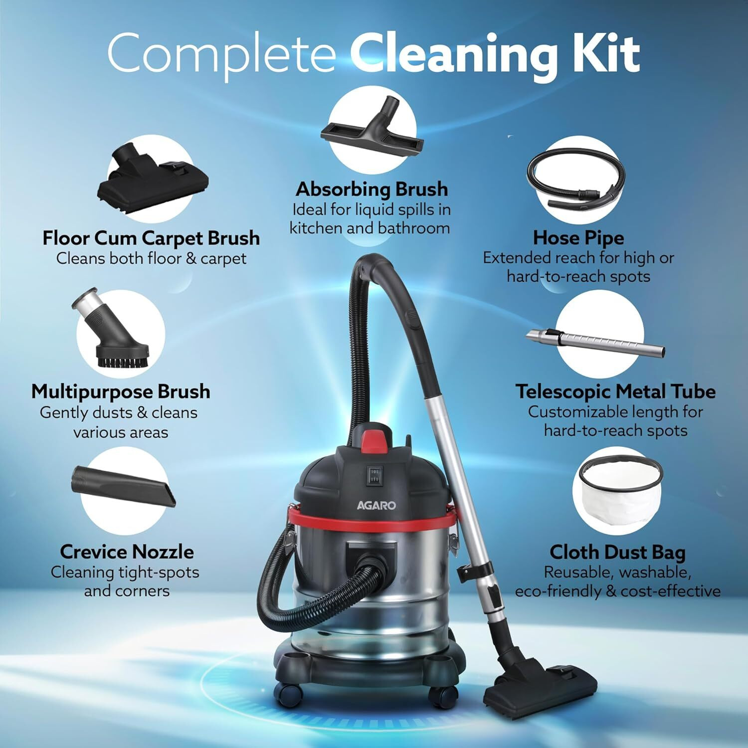 Image of AGARO 33290 Wet & Dry Vacuum Cleaner (Google Assistant)