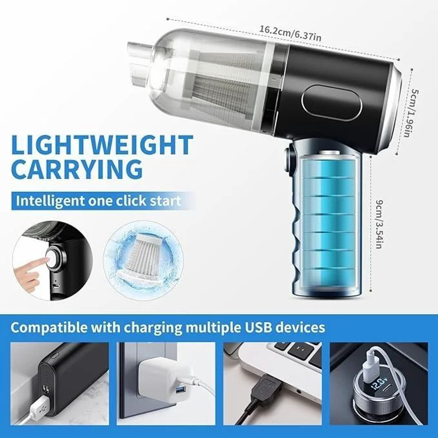 Image of SUTARIYA ENTERPRISE SE 3-in-1 Portable Car Vacuum Cleaner Powerful Dust Vehicle Interior Cleaner Cordless Vacuum Cleaner with Swappable Battery