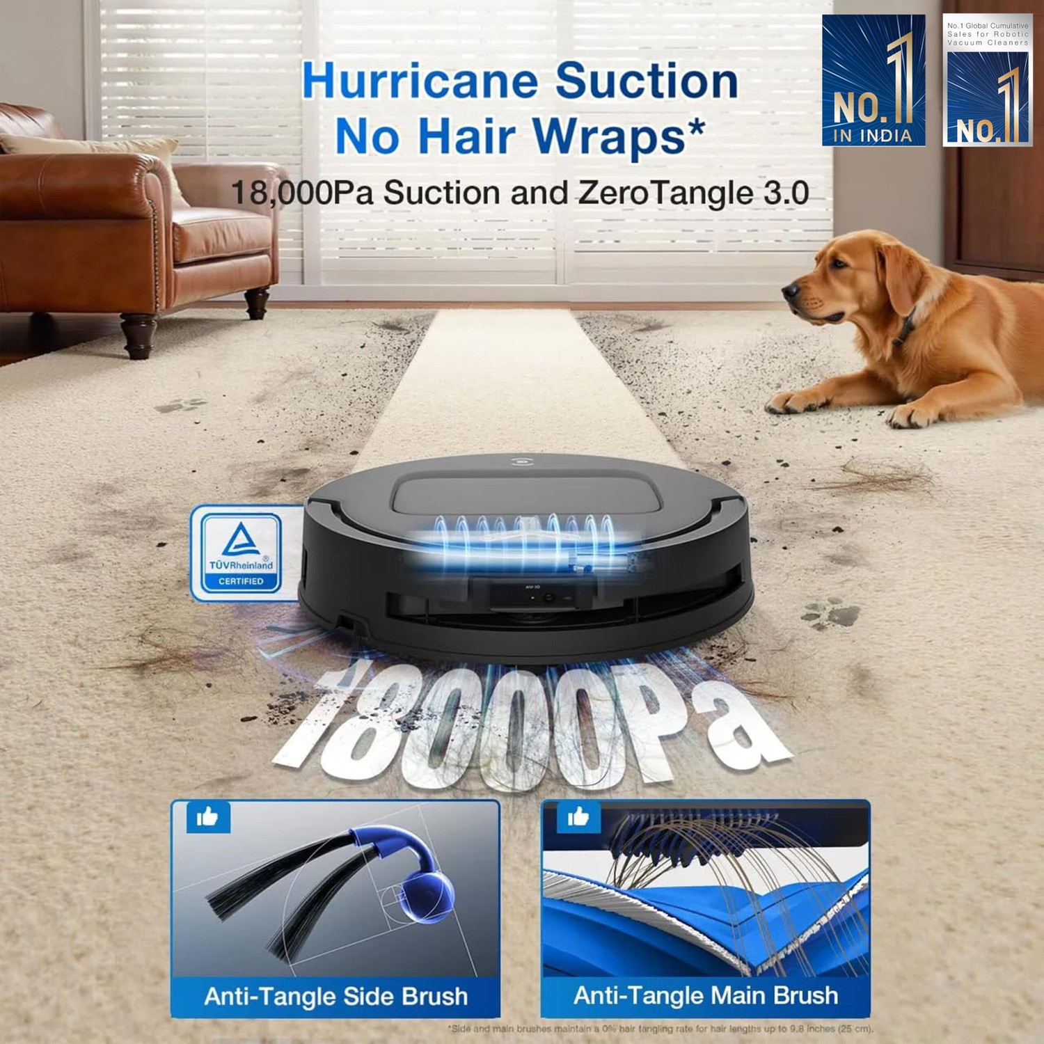 Image of ECOVACS T80 Omni Black Robotic Floor Cleaner with 2 in 1 Mopping and Vacuum, Anti-Bacterial Cleaning, Reusable Dust Bag (WiFi Connectivity, Google Assistant and Alexa)