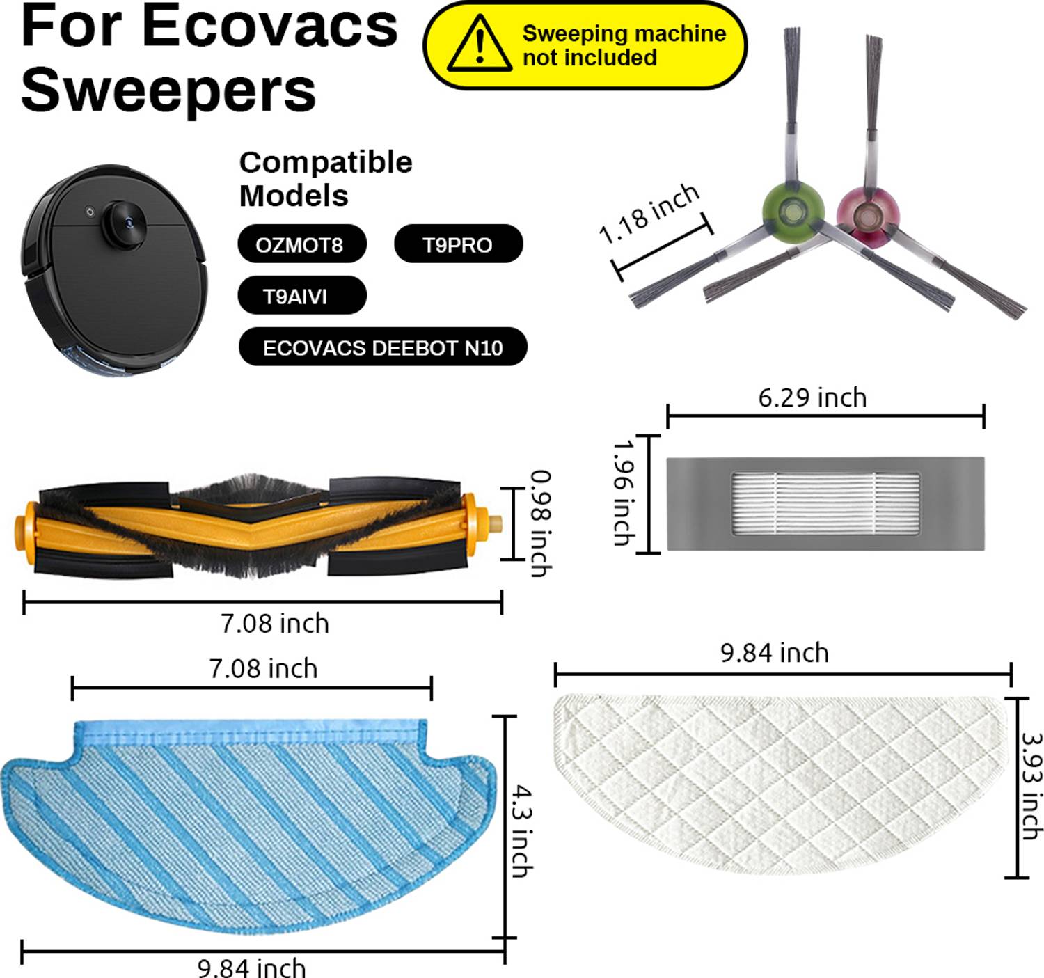 finehepa Replacement Full Kit Compatible with Ecovacs Deebot N10