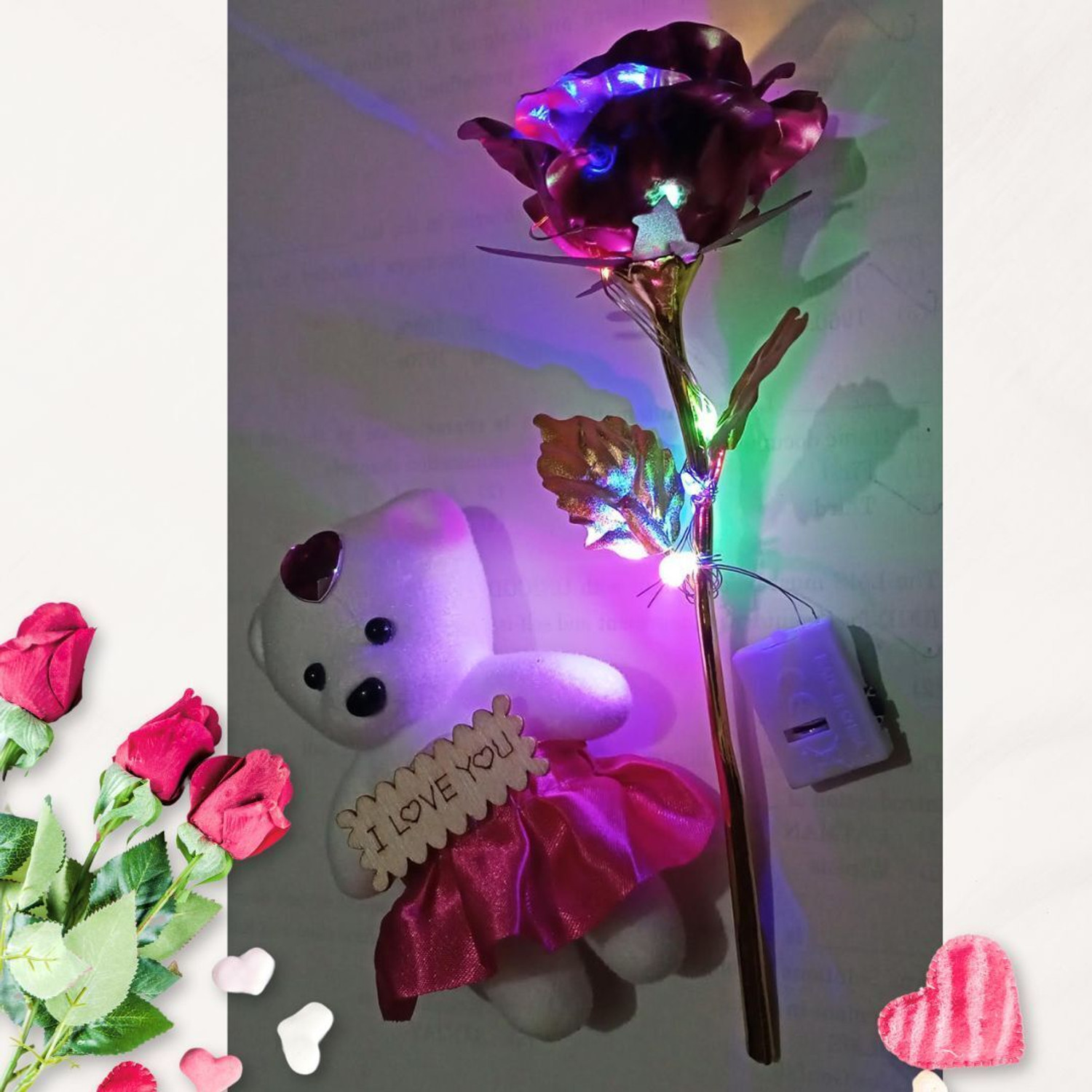Image of Giftzyne Artificial Flower, Soft Toy Gift Set