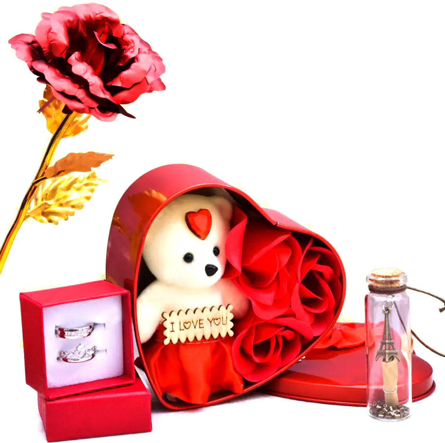 Image of AKSHAJ GIFTS Artificial Flower, Soft Toy, Message Pills Gift Set