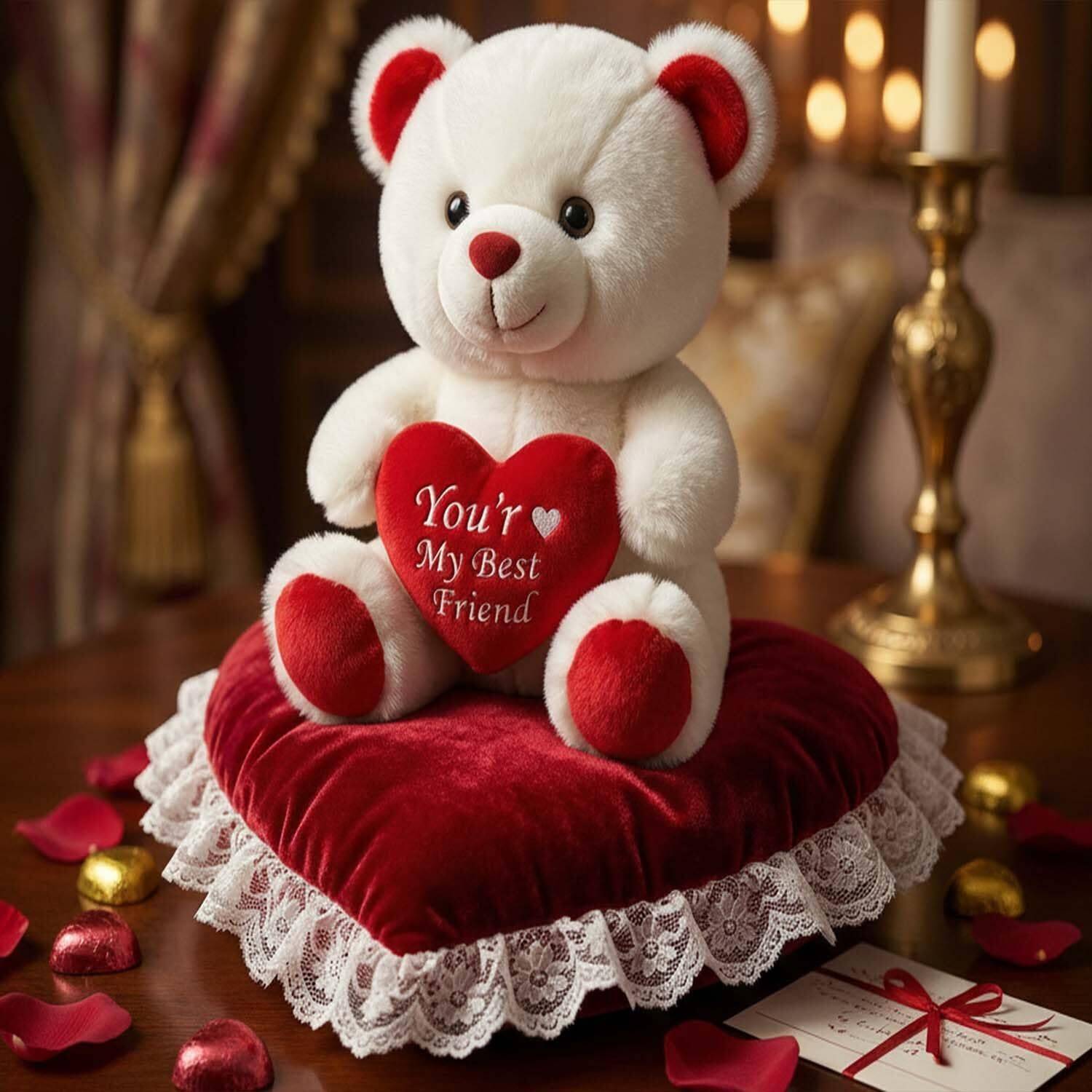 Alvero Premium Teddy Bear Heart Cushion Stuffed Toy Birthday Valentine Girlfriend Gift - 25 cm